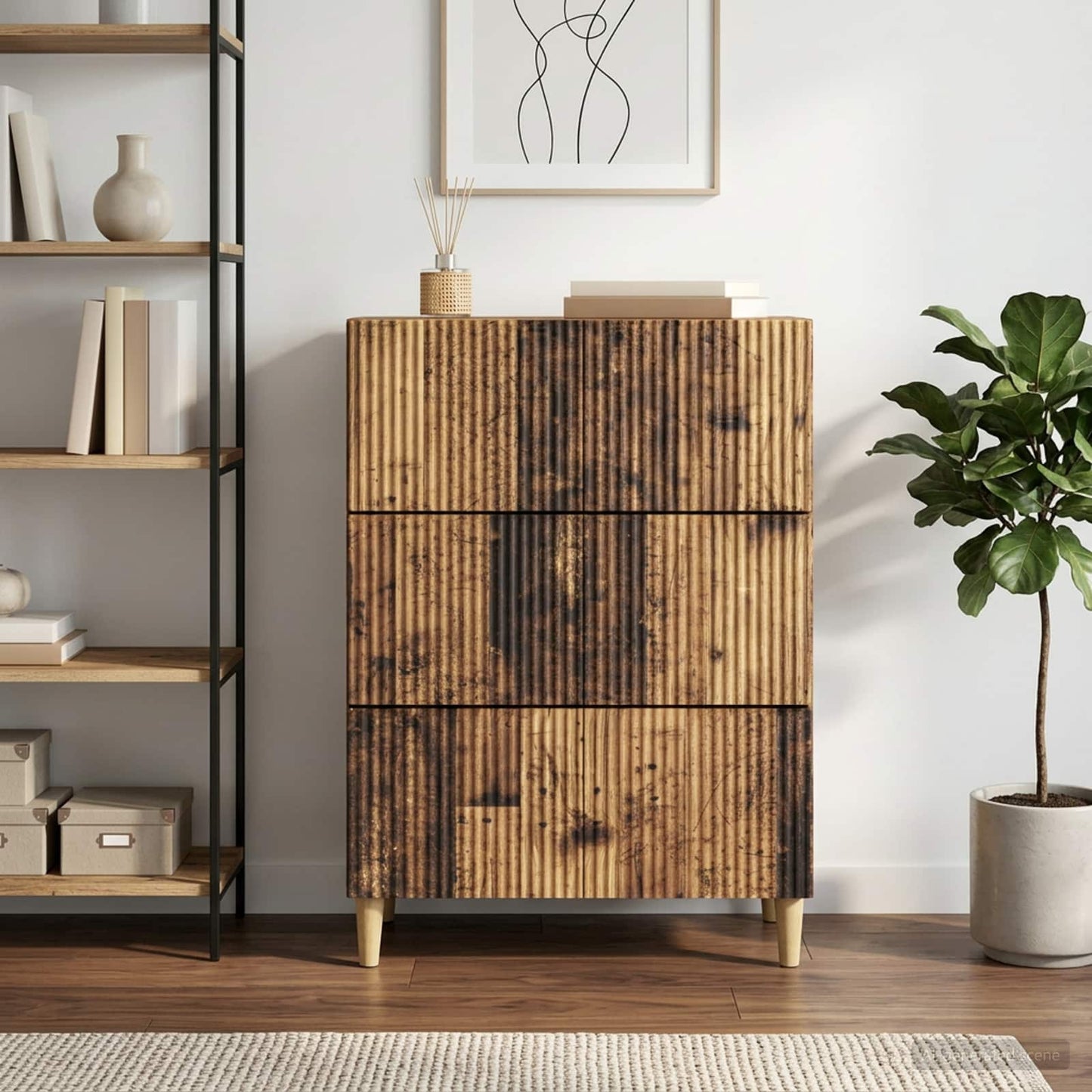 Drawer Cabinet 66 x 34.5 x 90 cm Engineered Wood Old Wood