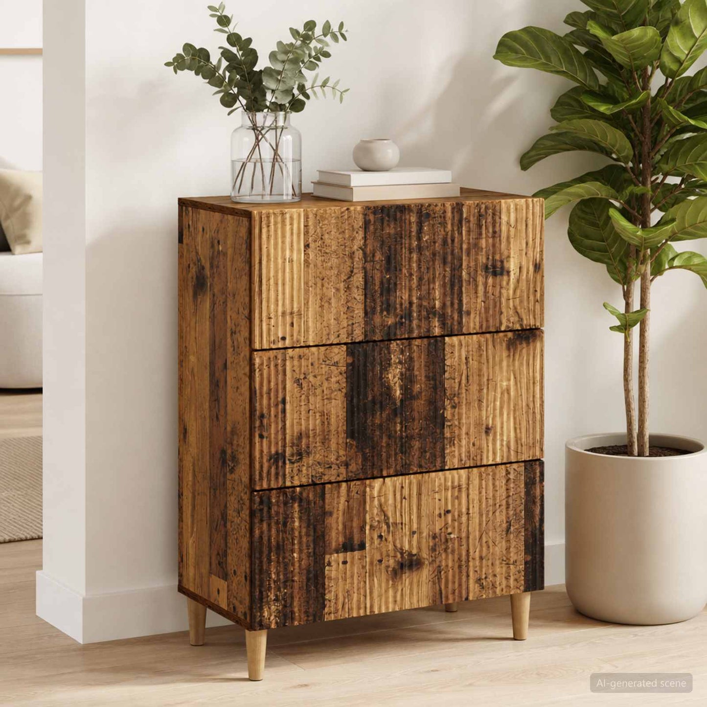 Drawer Cabinet 66 x 34.5 x 90 cm Engineered Wood Old Wood