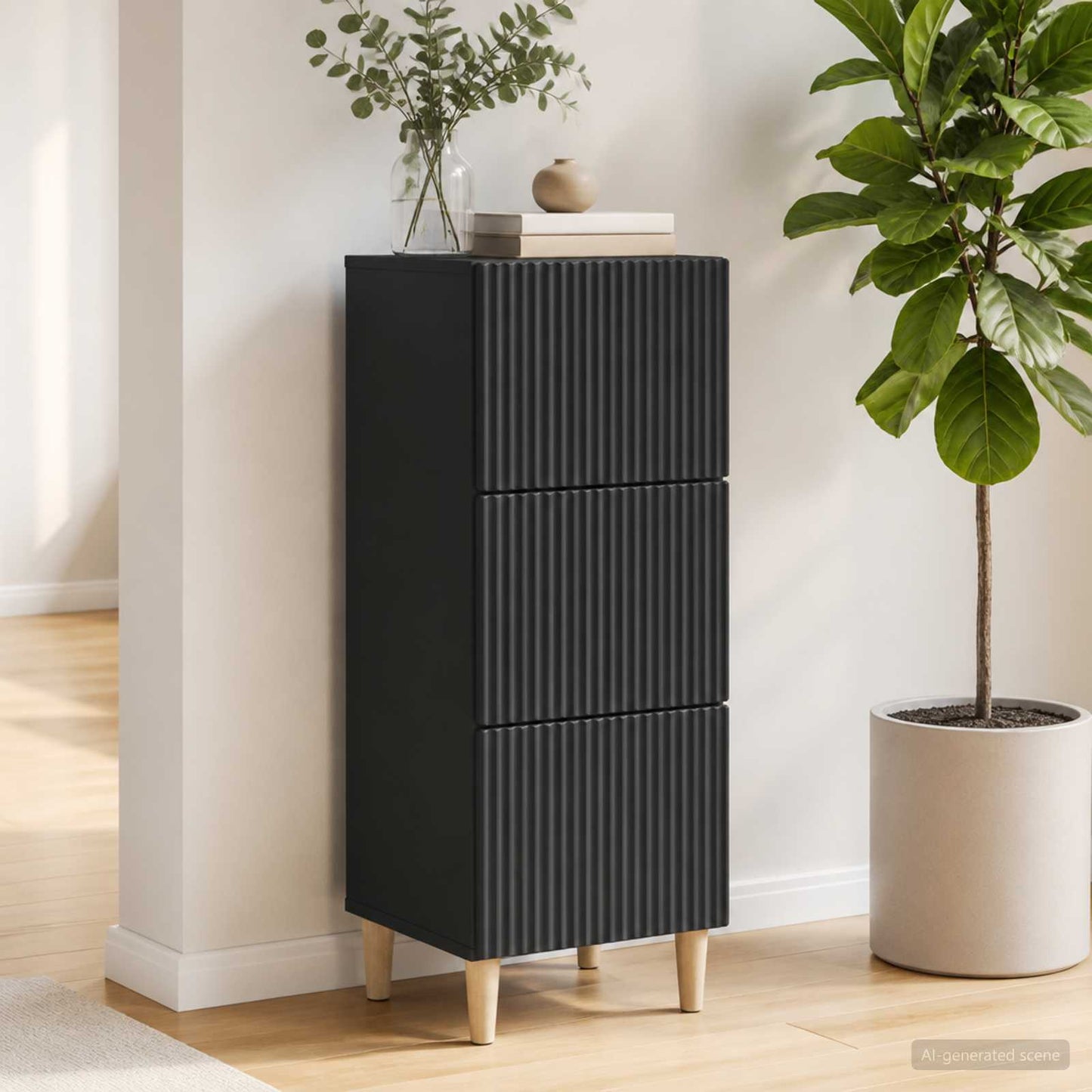 Drawer Cabinet Black 33 x 34.5 x 90 cm Engineered Wood