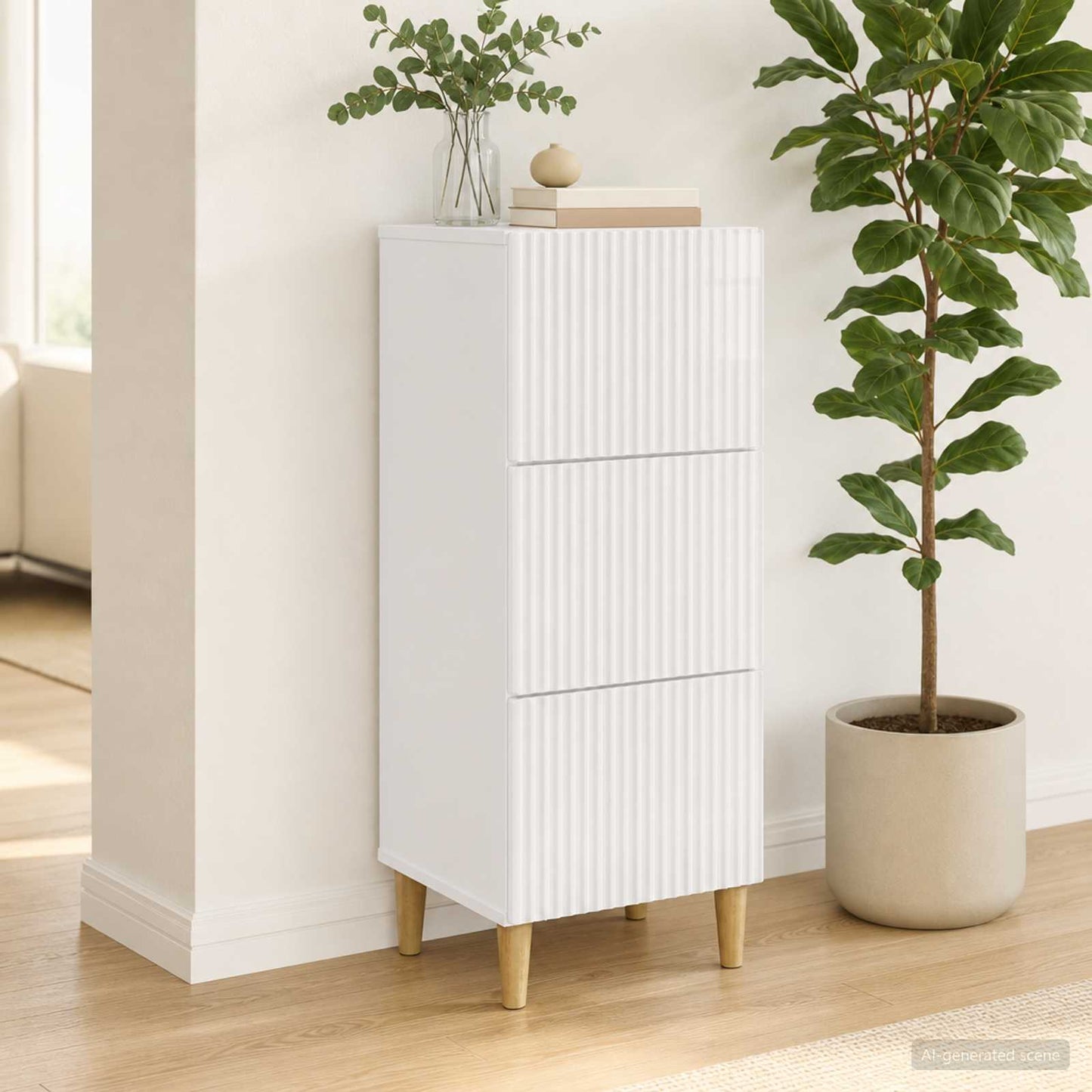 Drawer Cabinet High Gloss White 33 x 34.5 x 90 cm