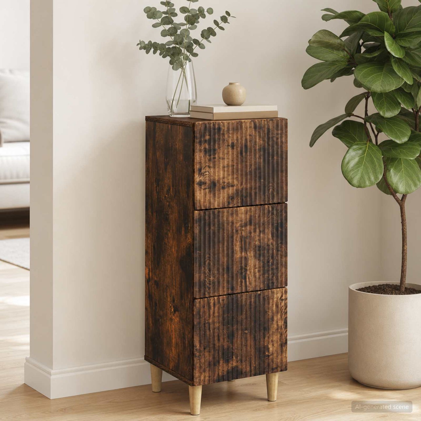 Drawer Cabinet Smoked Oak 33 x 34.5 x 90 cm Engineered Wood