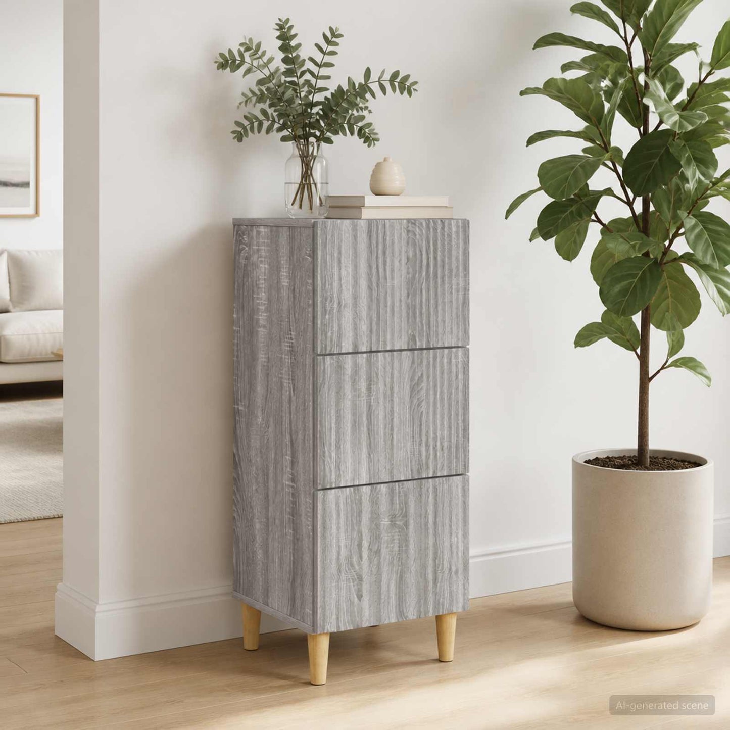 Drawer Cabinet Grey Sonoma 33 x 34.5 x 90 cm Engineered Wood
