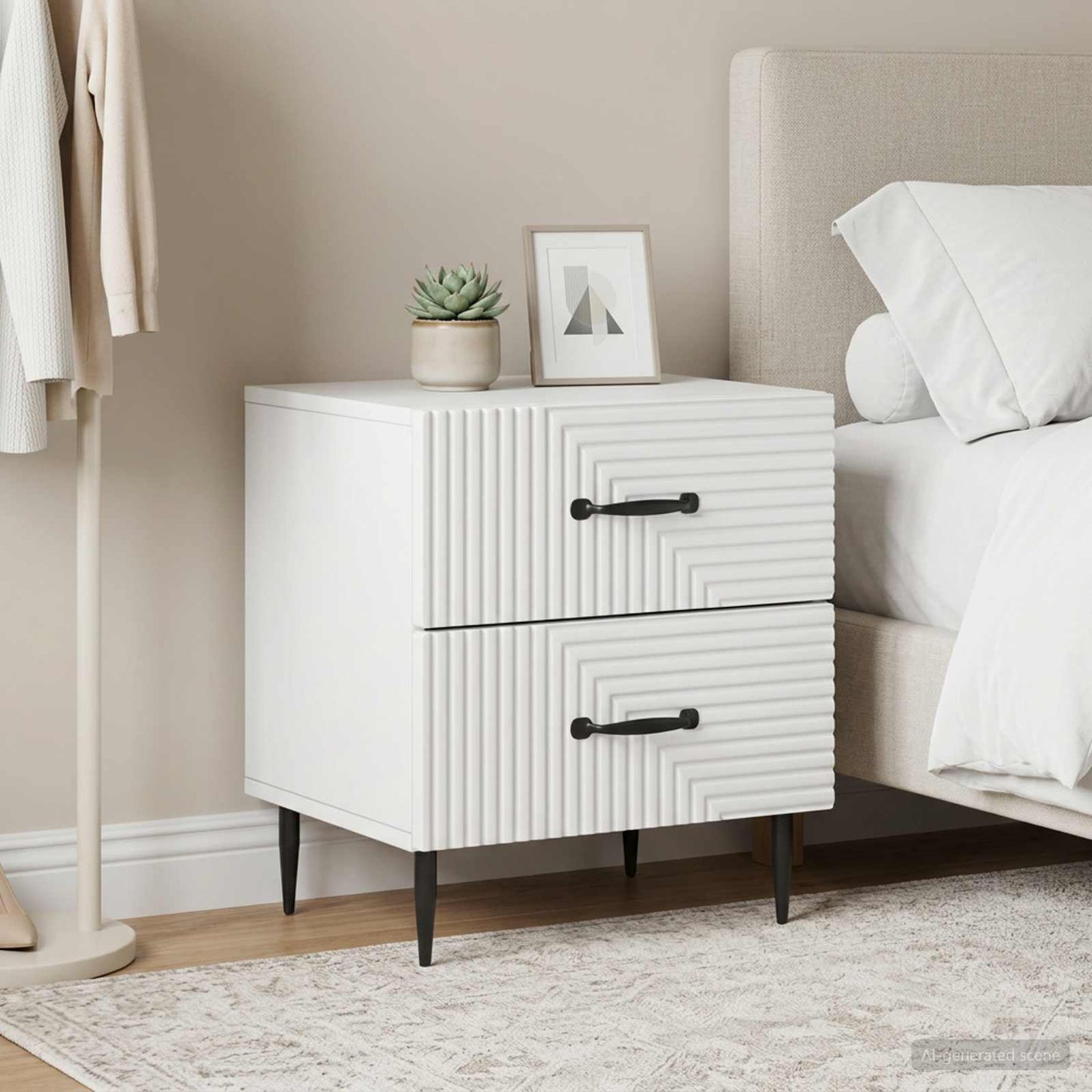 Bedside Cabinet 2 pcs White 43 x 34.5 x 47.5 cm Engineered Wood