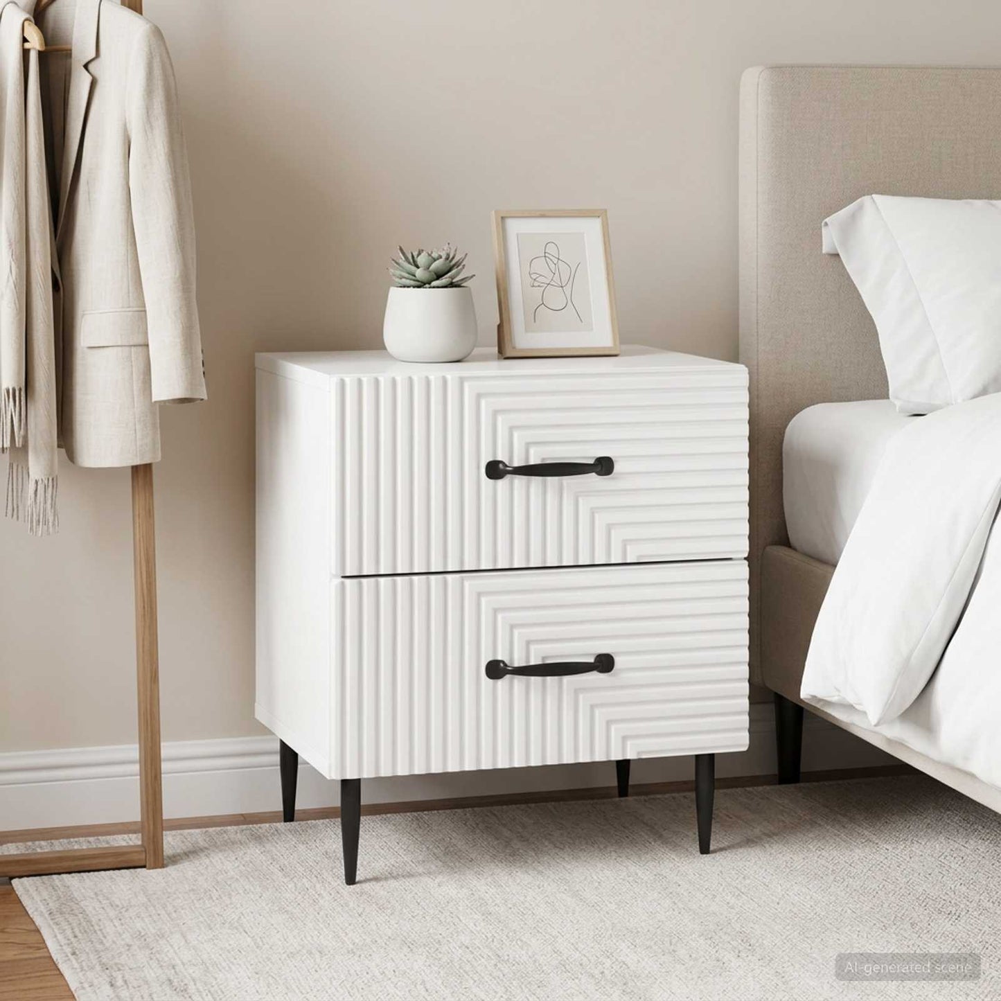 Bedside Cabinet 2 pcs High Gloss White 43 x 34.5 x 47.5 cm