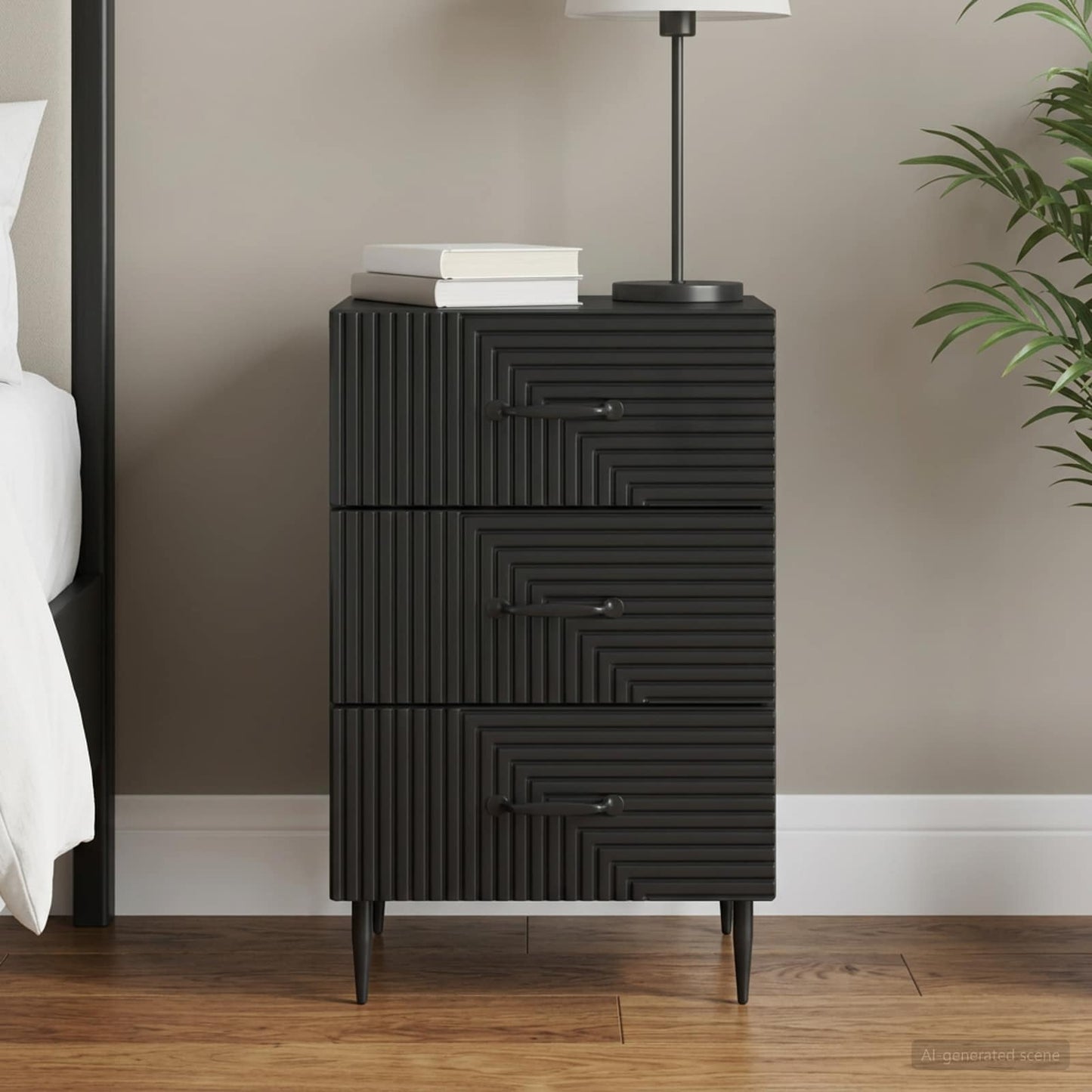 Bedside Cabinet Black 43 x 41 x 66.5 cm Engineered Wood