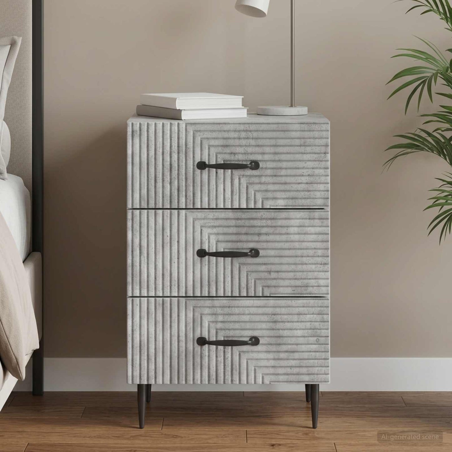 Bedside Cabinet Concrete Grey 43 x 41 x 66.5 cm Engineered Wood