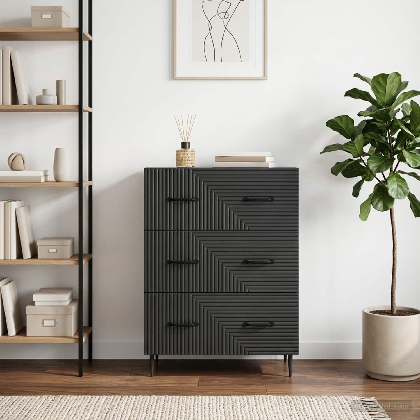 Drawer Cabinet Black 66 x 34.5 x 89.5 cm Engineered Wood