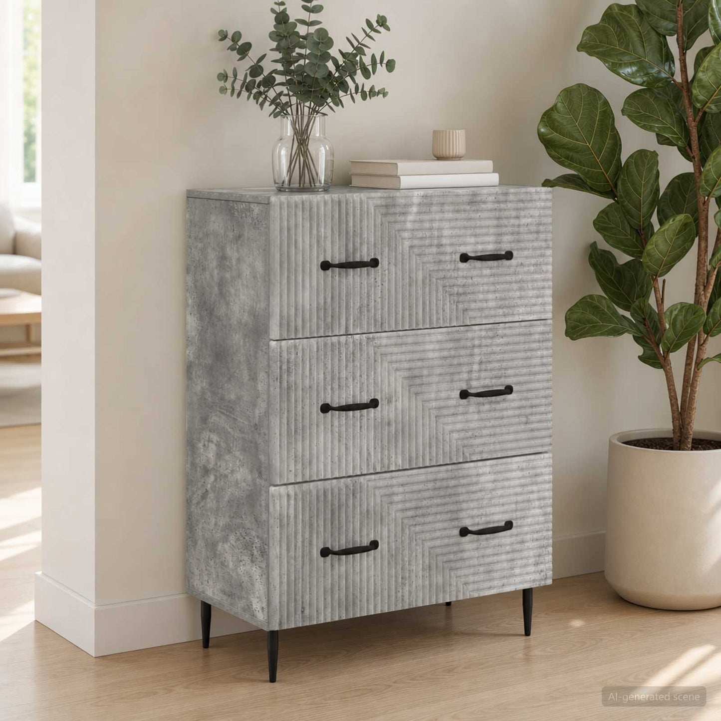 Drawer Cabinet Concrete Grey 66 x 34.5 x 89.5 cm
