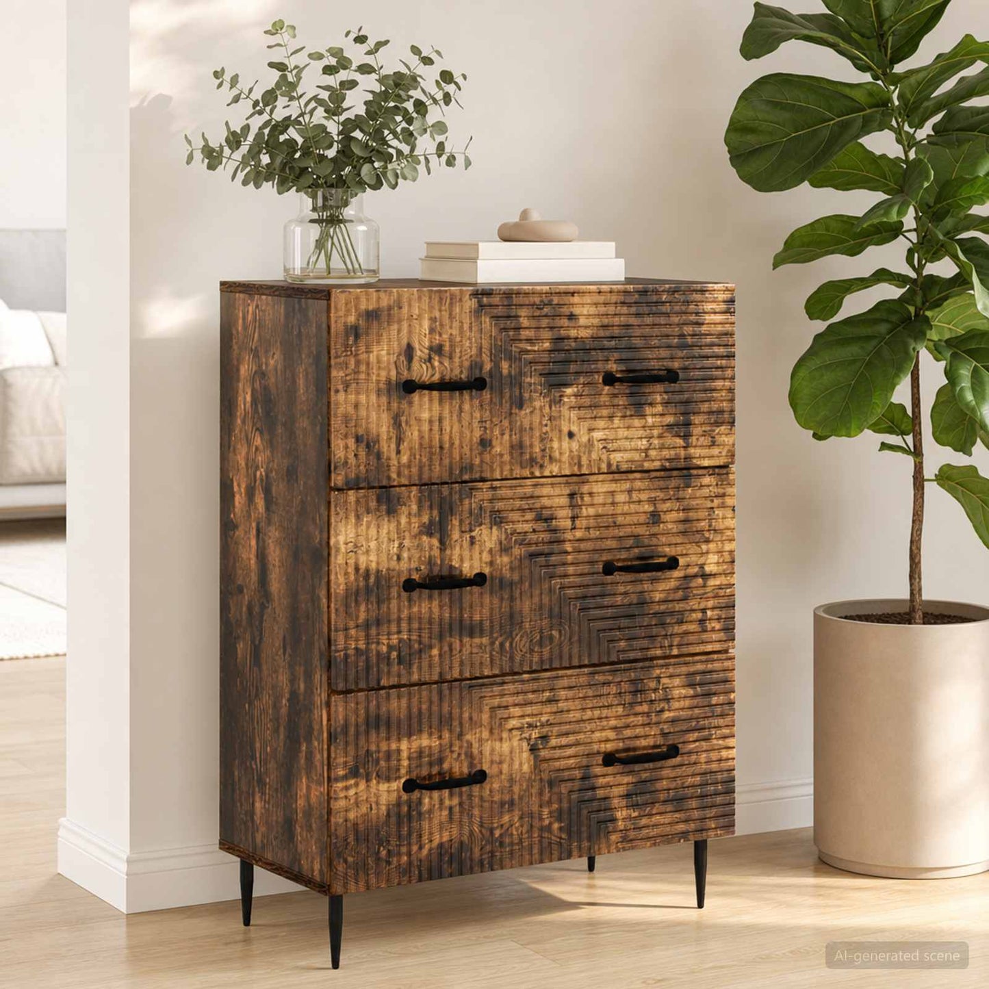 Drawer Cabinet Smoked Oak 66 x 34.5 x 89.5 cm Engineered Wood
