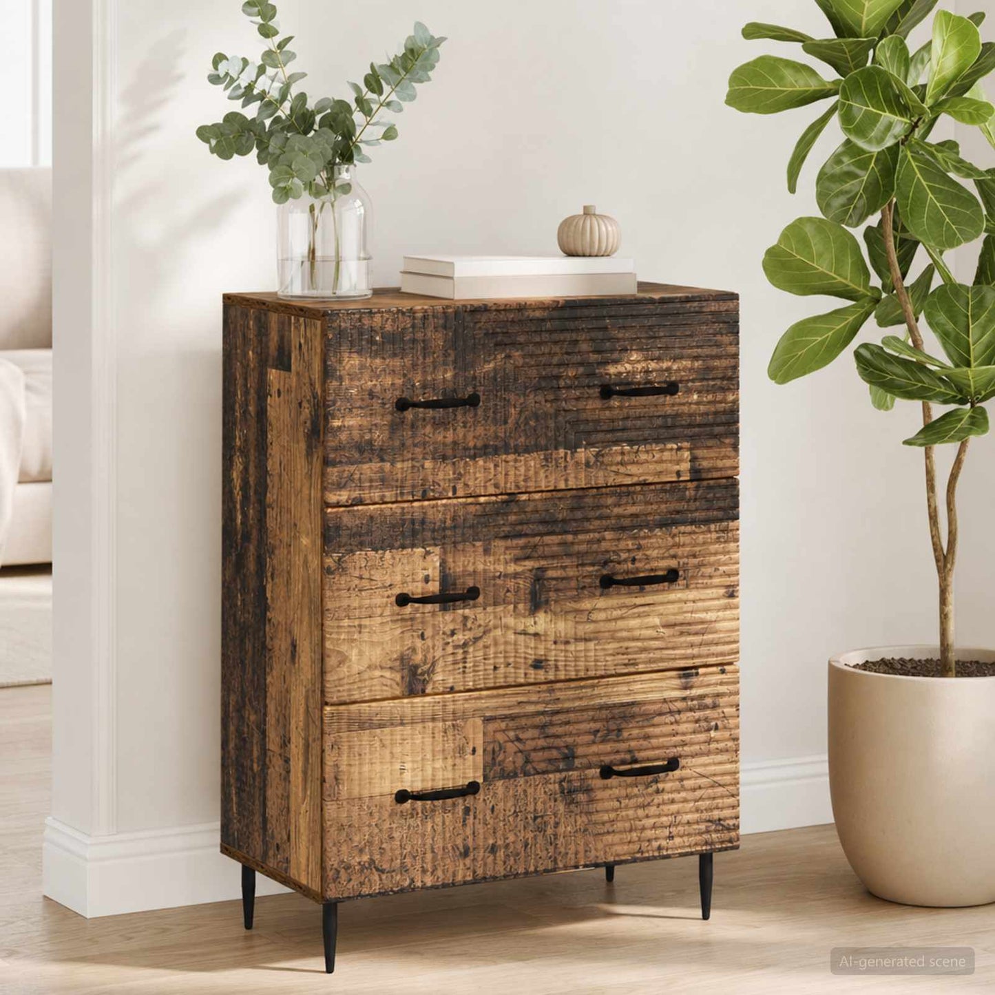Drawer Cabinet Old Wood 66 x 34.5 x 89.5 cm Engineered Wood