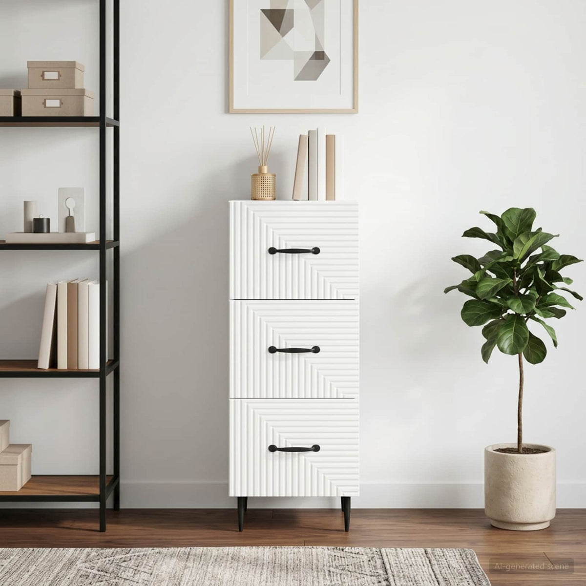 Drawer Cabinet White 33 x 34.5 x 89.5 cm Engineered Wood