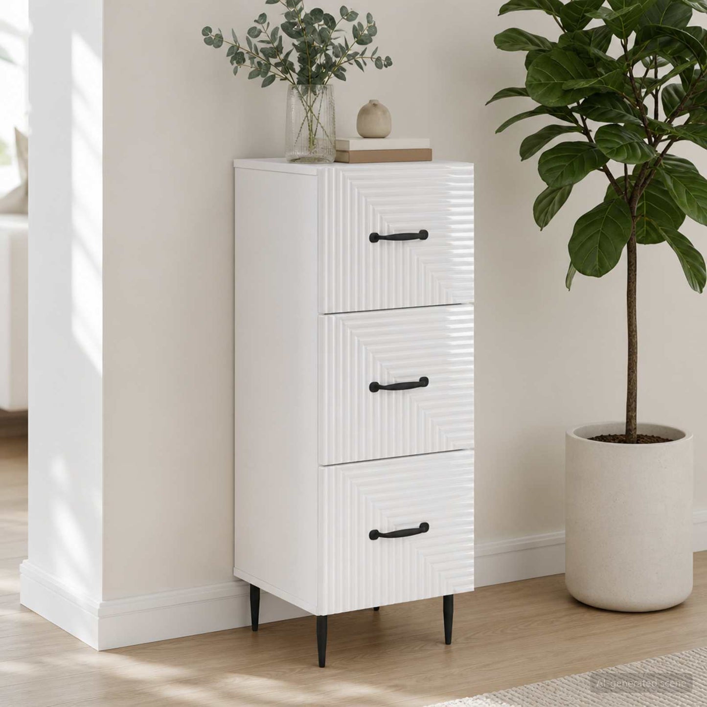 Drawer Cabinet White 33 x 34.5 x 89.5 cm Engineered Wood
