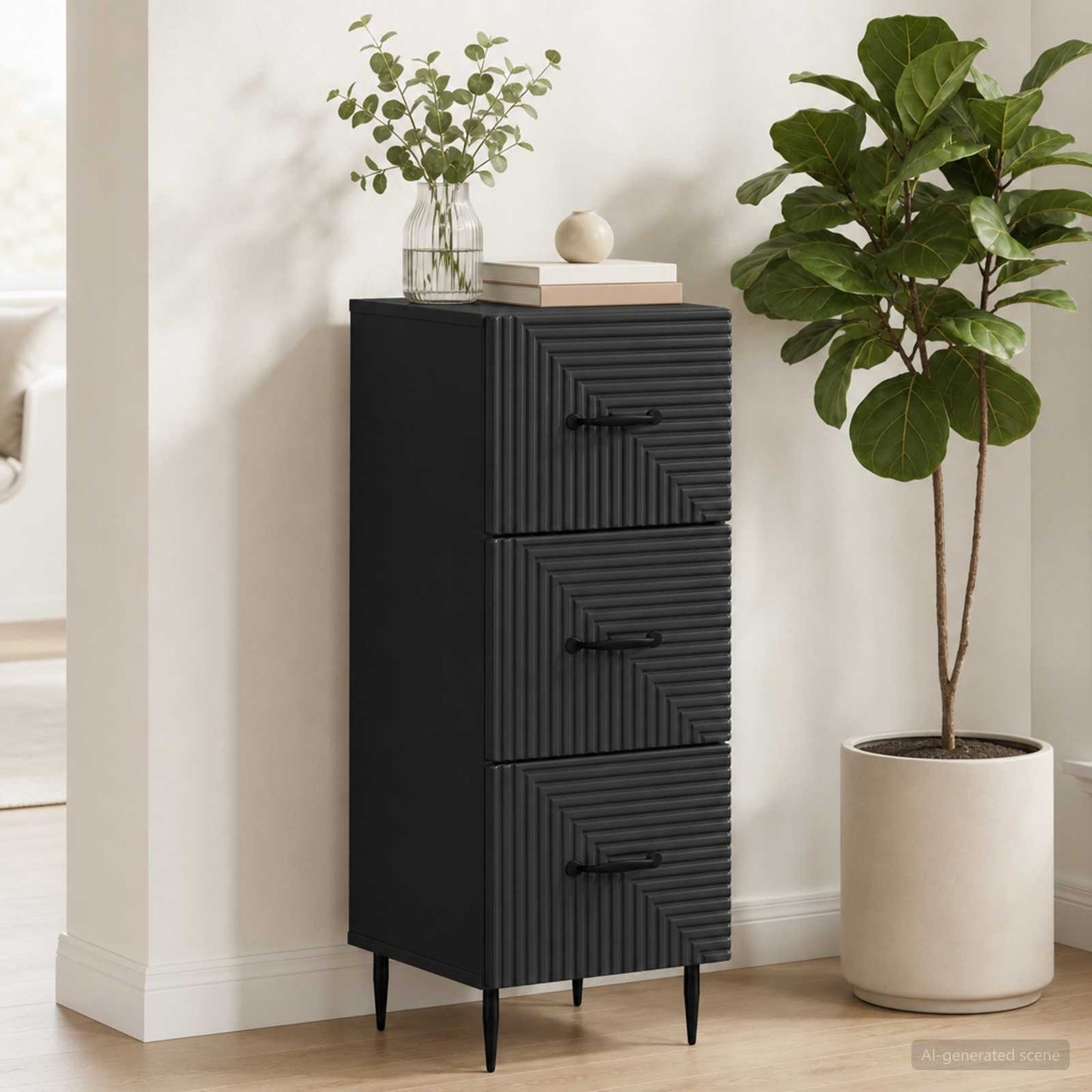 Drawer Cabinet Black 33 x 34.5 x 89.5 cm Engineered Wood