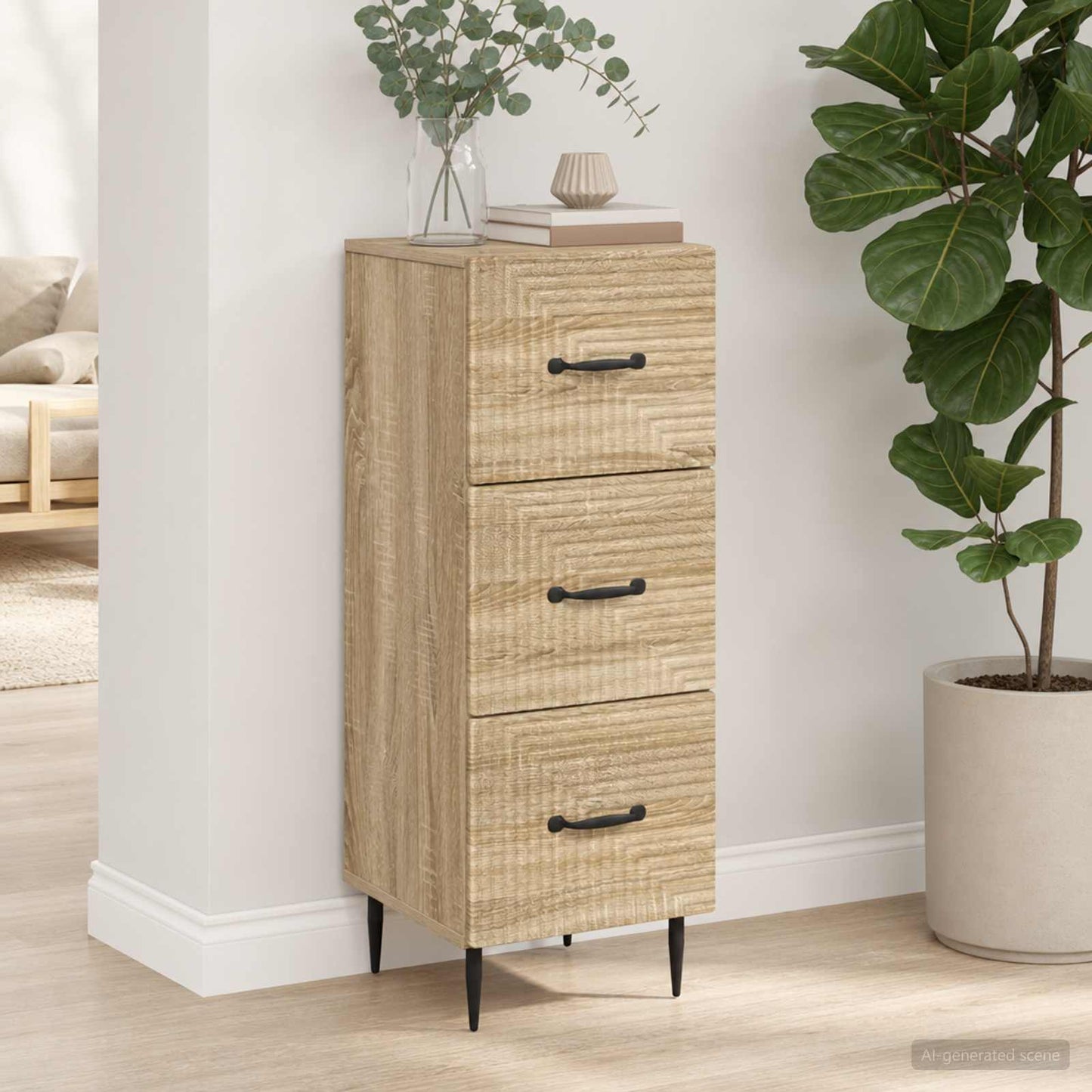 Drawer Cabinet Sonoma Oak 33 x 34.5 x 89.5 cm Engineered Wood