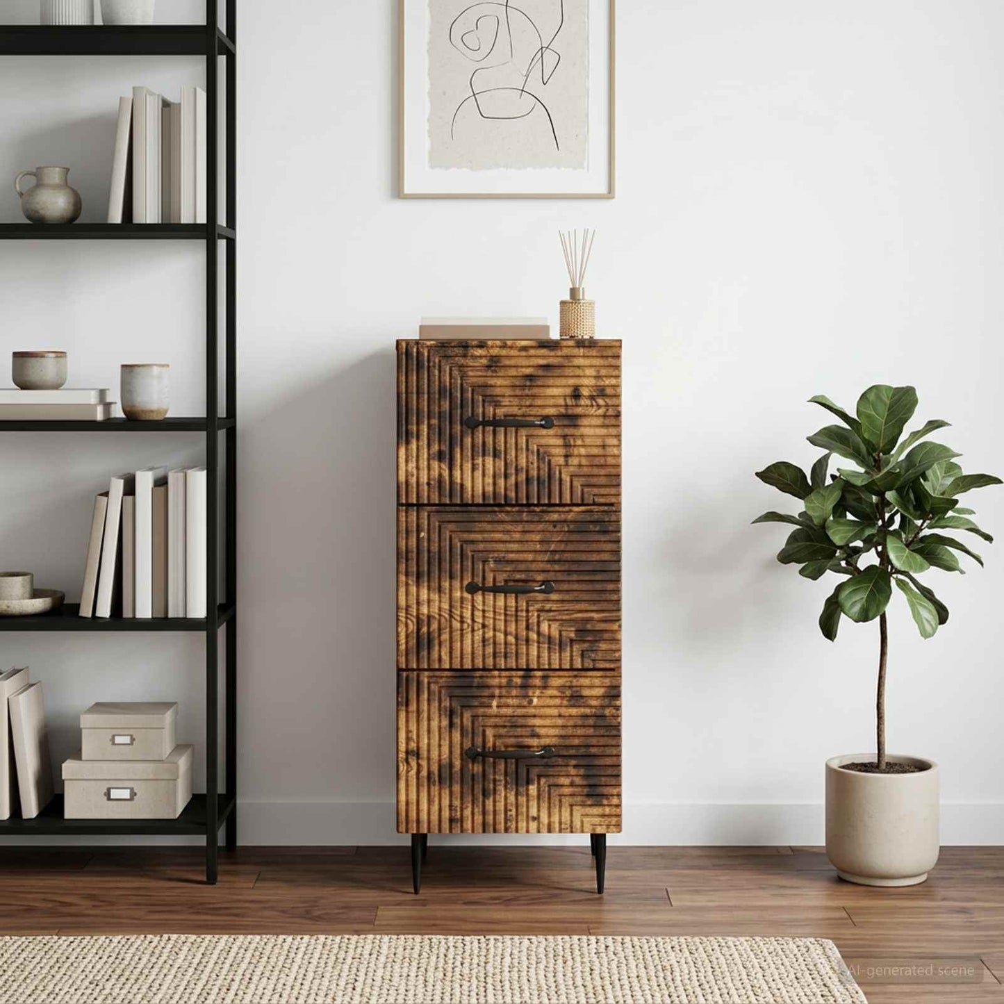 Drawer Cabinet Smoked Oak 33 x 34.5 x 89.5 cm Engineered Wood