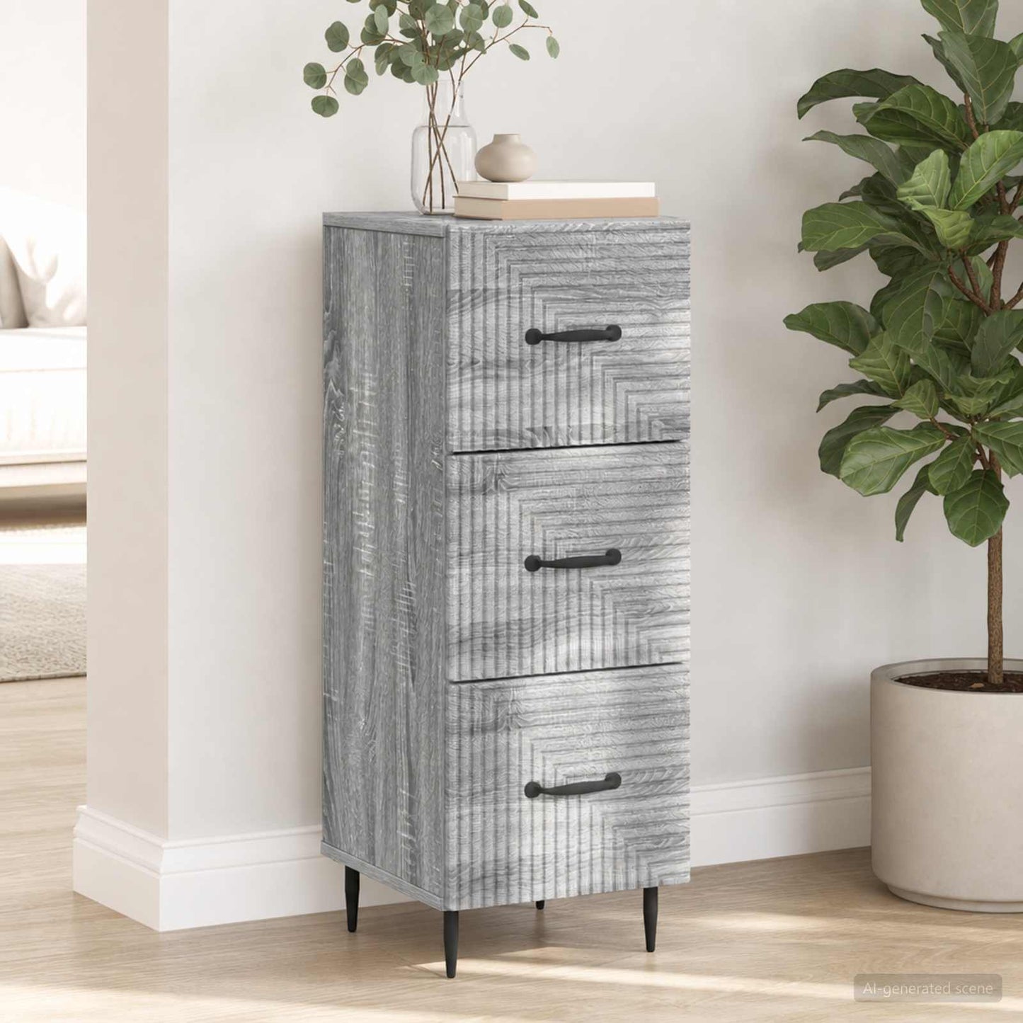 Drawer Cabinet Grey Sonoma 33 x 34.5 x 89.5 cm Engineered Wood