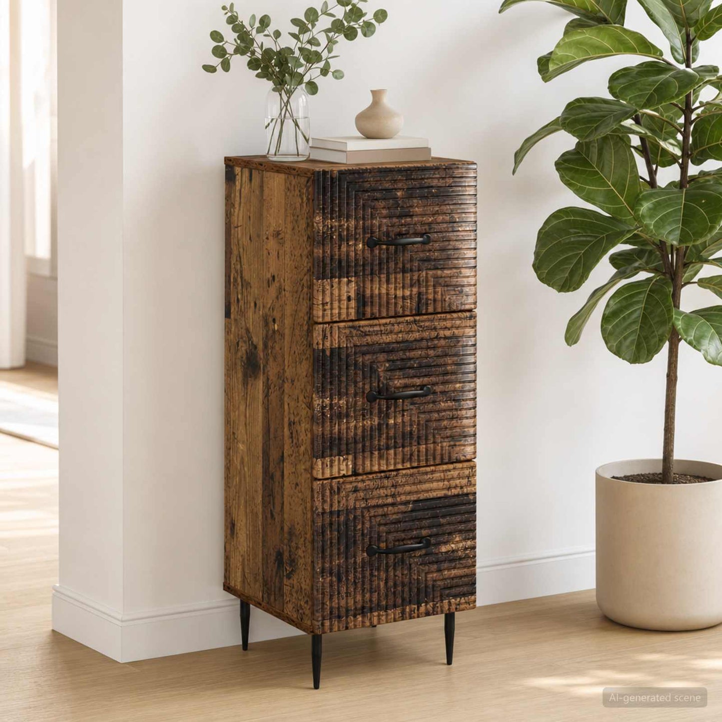 Drawer Cabinet Old Wood 33 x 34.5 x 89.5 cm Engineered Wood