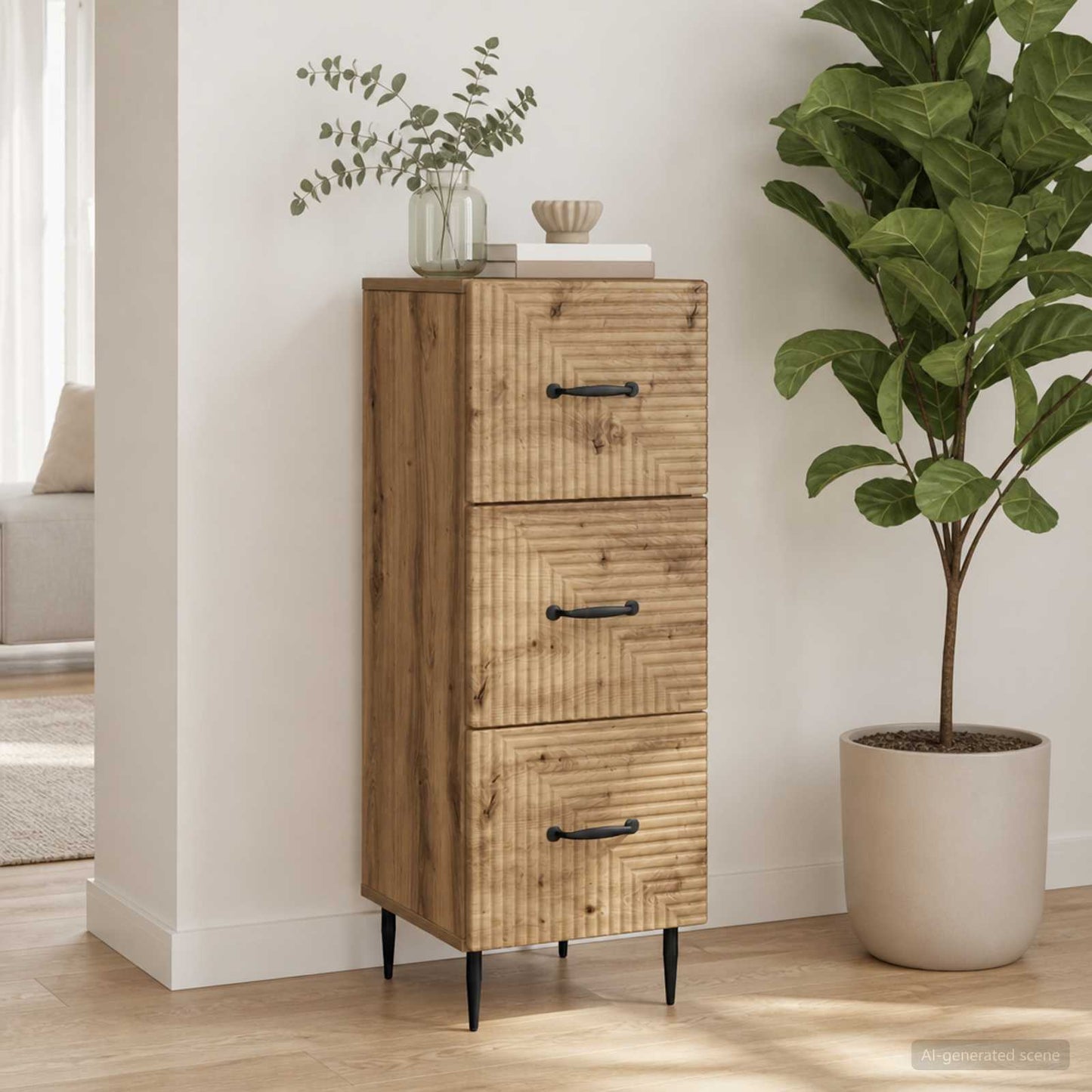 Drawer Cabinet 33 x 34.5 x 89.5 cm Engineered Wood Artisan Oak