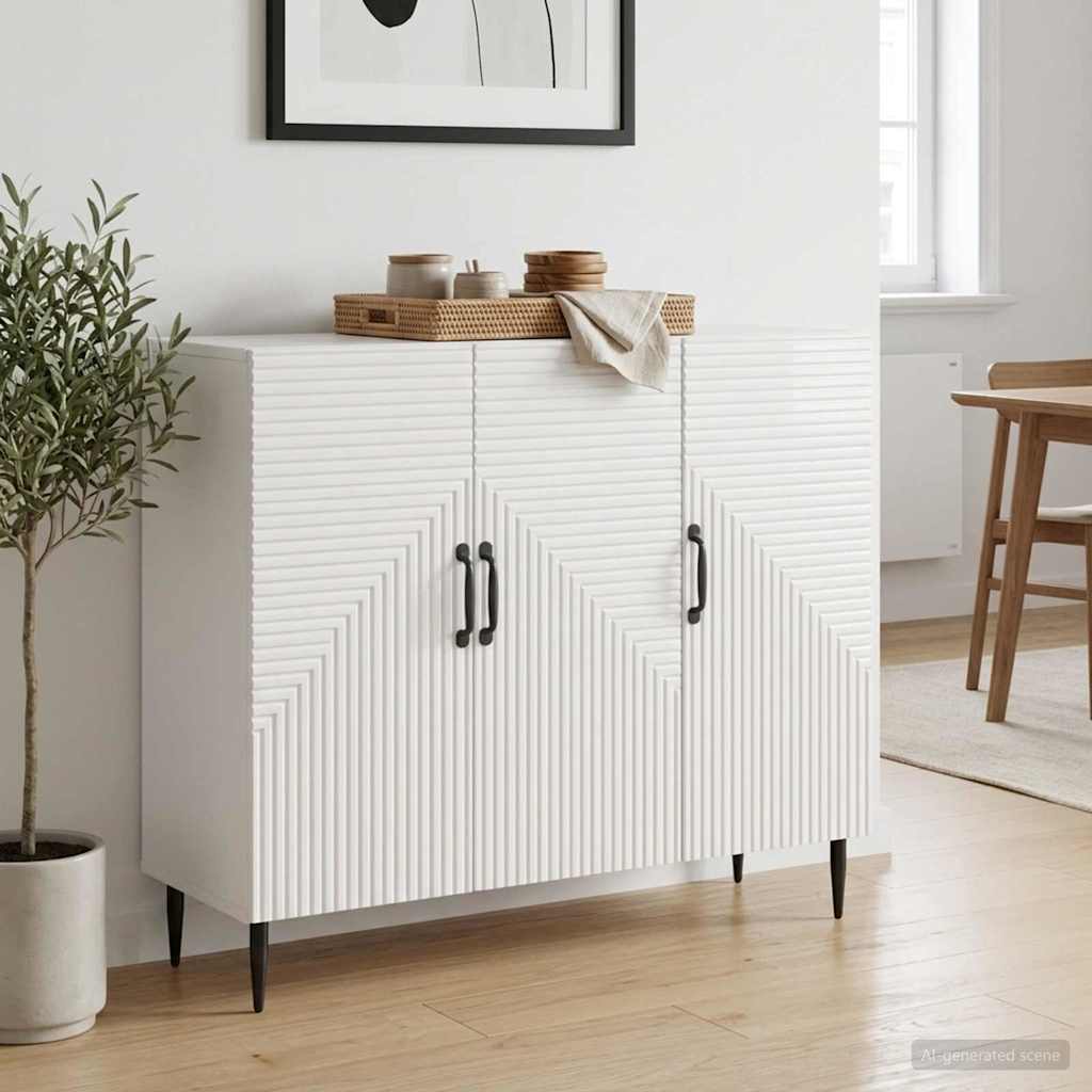 Sideboard High Gloss White 89 x 34.5 x 80 cm Engineered Wood