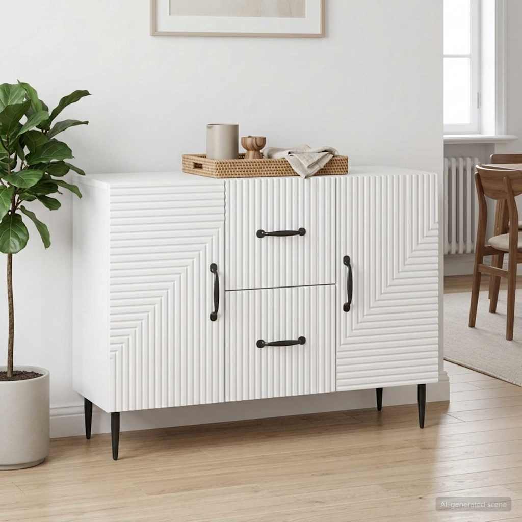 Sideboard High Gloss White 89 x 34.5 x 60 cm Engineered Wood