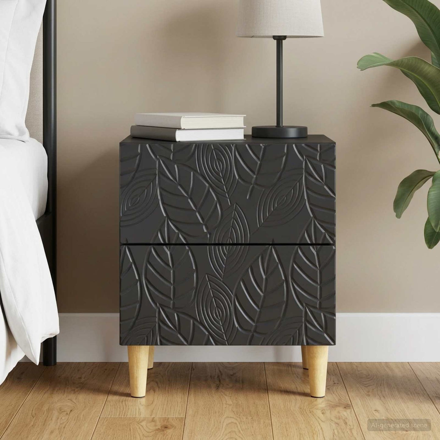 Bedside Table Black 43 x 34.5 x 48 cm Engineered Wood
