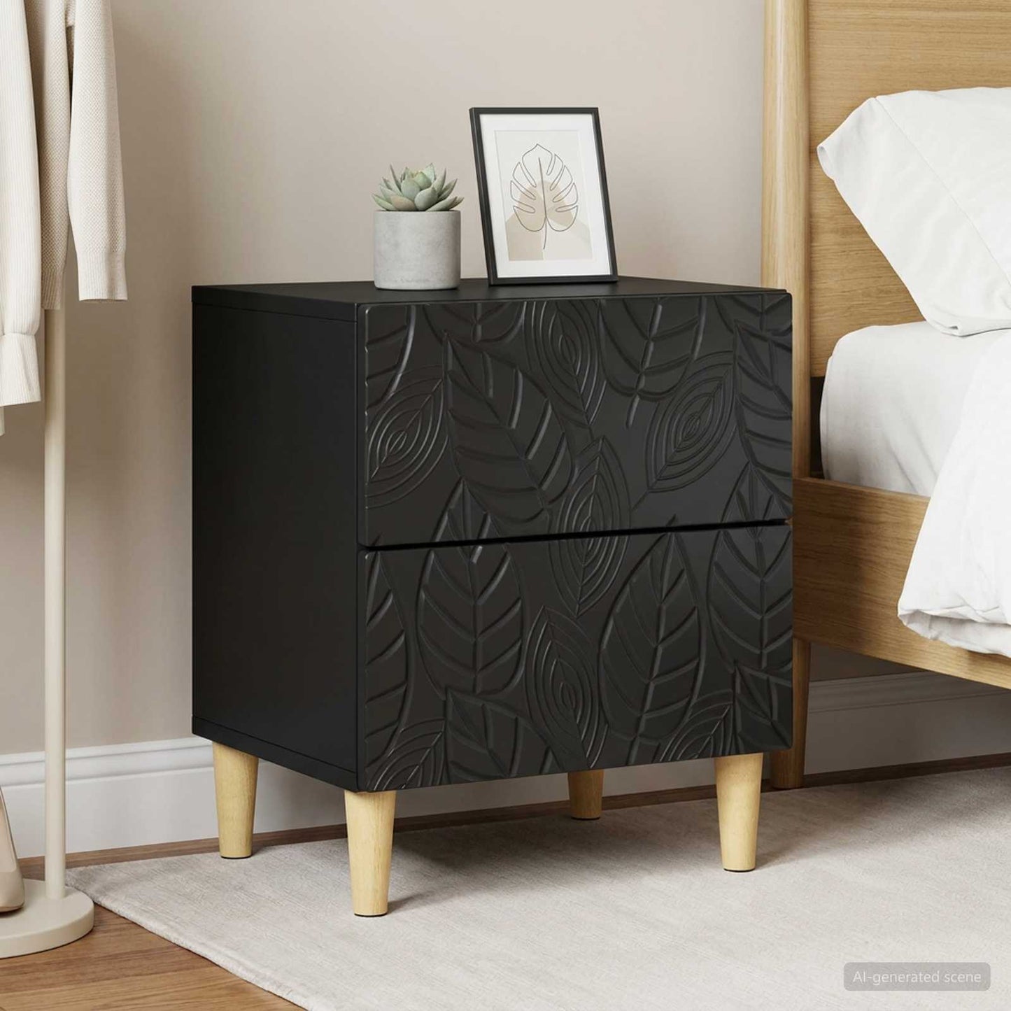 Bedside Table 2 pcs Black 43 x 34.5 x 48 cm Engineered Wood