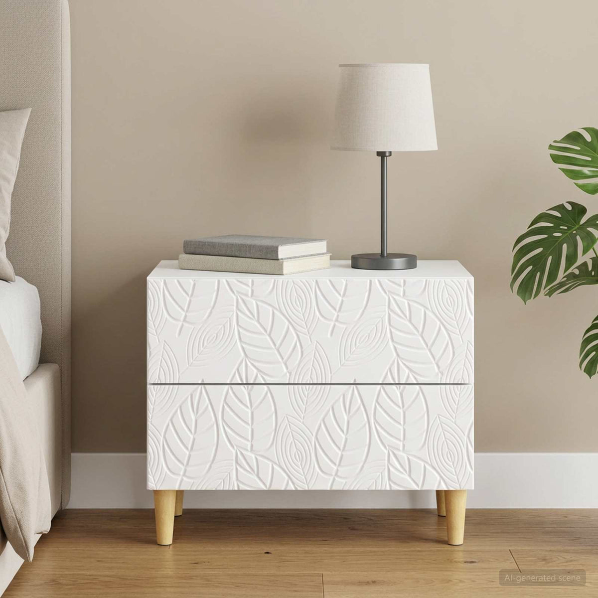 Bedside Table High Gloss White 62 x 34.5 x 48 cm