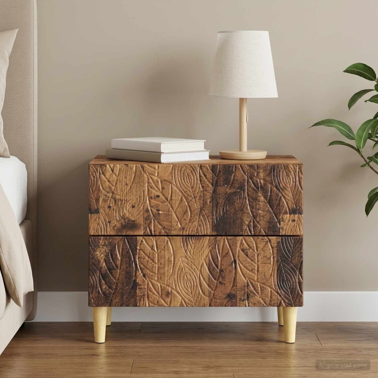 Bedside Table Old Wood 62 x 34.5 x 48 cm Engineered Wood