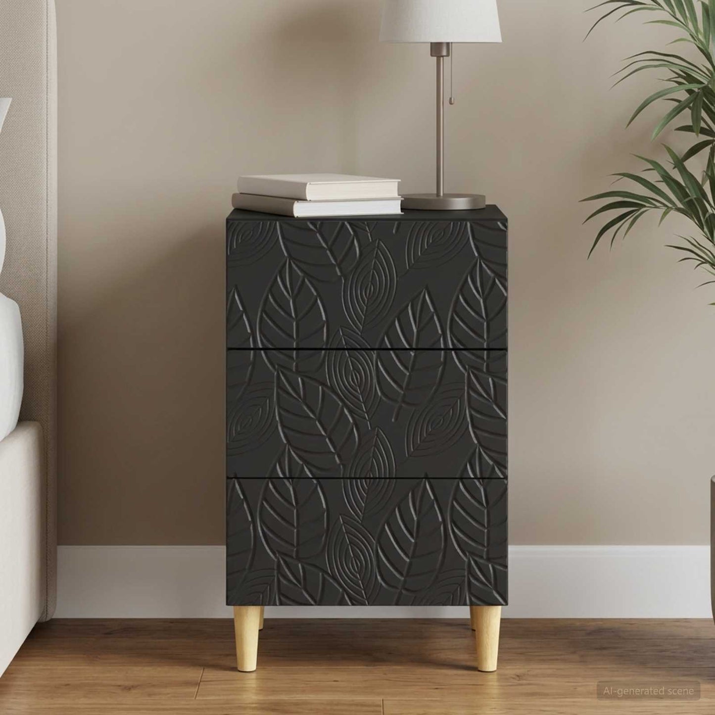 Bedside Table Black 43 x 39.5 x 66.5 cm Engineered Wood