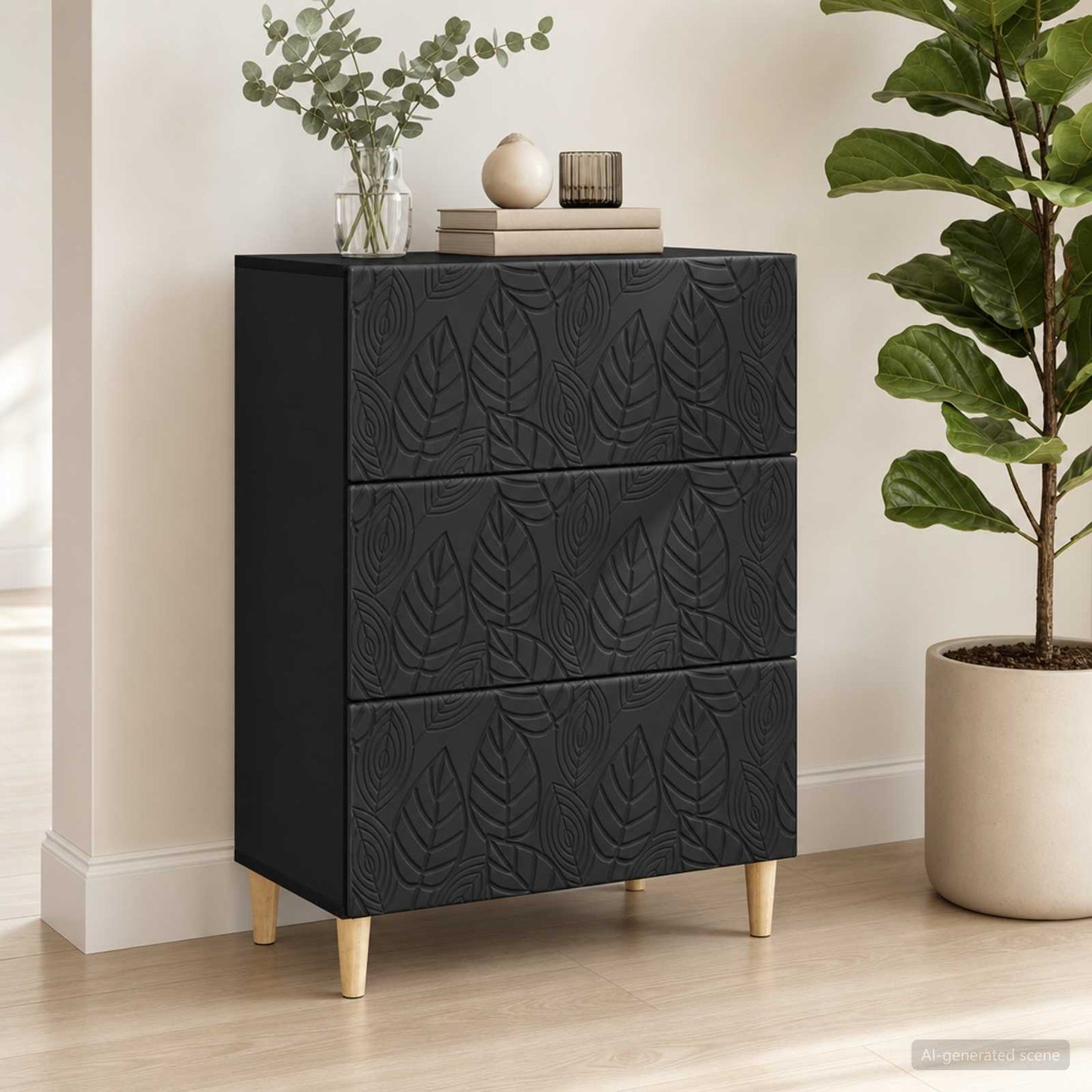 Drawer Cabinet Black 66 x 34.5 x 90 cm Engineered Wood