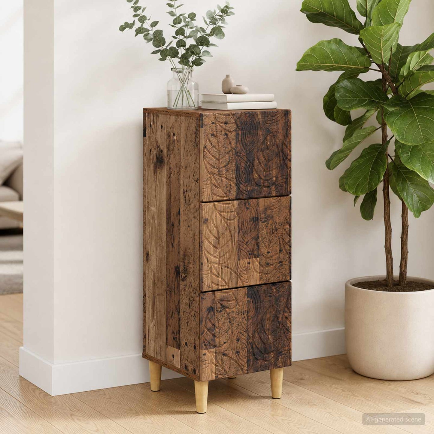 Drawer Cabinet Old Wood 33 x 34.5 x 90 cm Engineered Wood