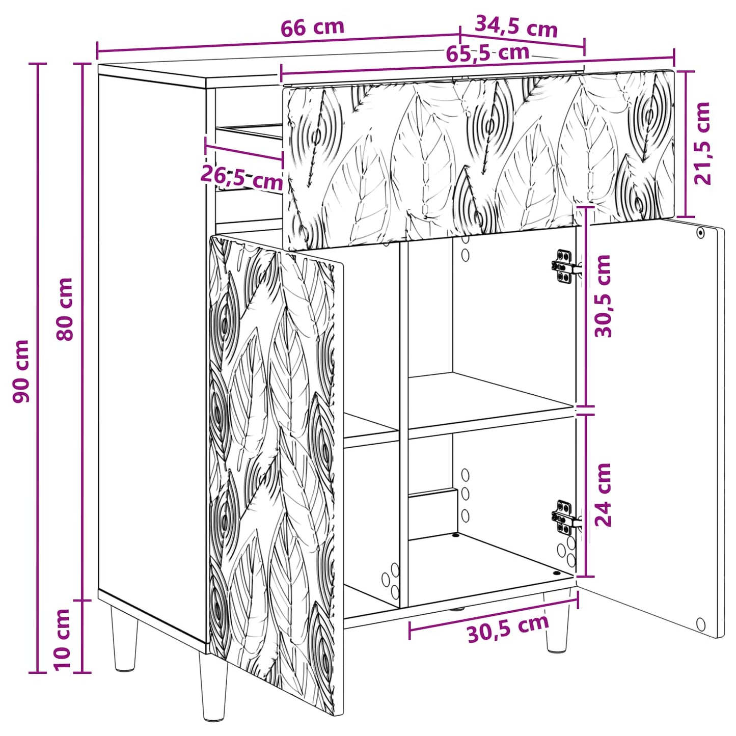 Sideboard Concrete Grey 66 x 34.5 x 90 cm Engineered Wood