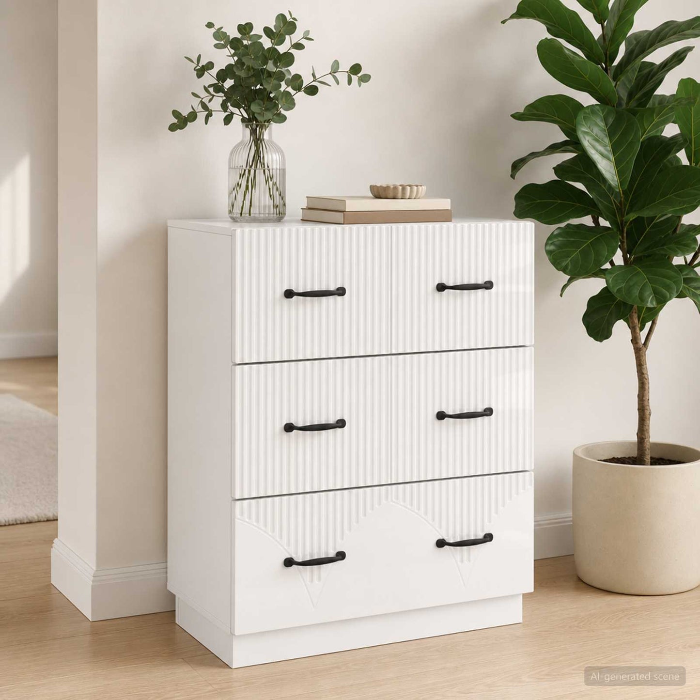 Drawer Cabinet High Gloss White 66 x 34.5 x 87 cm
