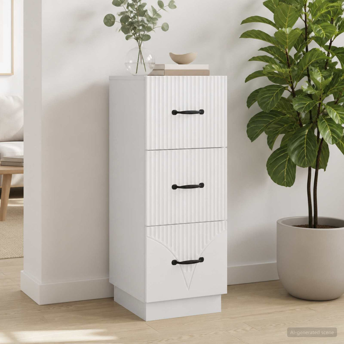 Drawer Cabinet White 33 x 34.5 x 87 cm Engineered Wood