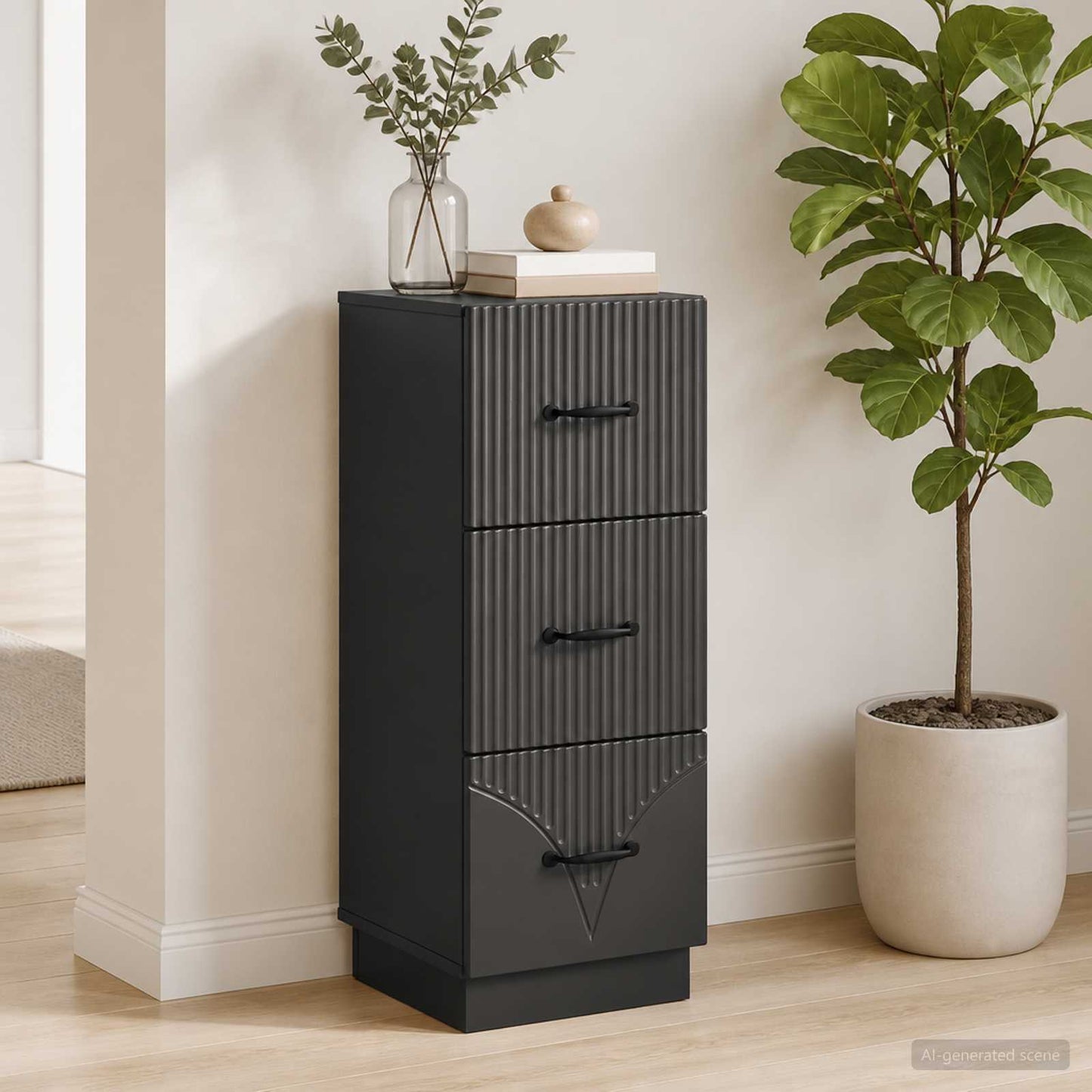 Drawer Cabinet 33 x 34.5 x 87 cm Engineered Wood Black