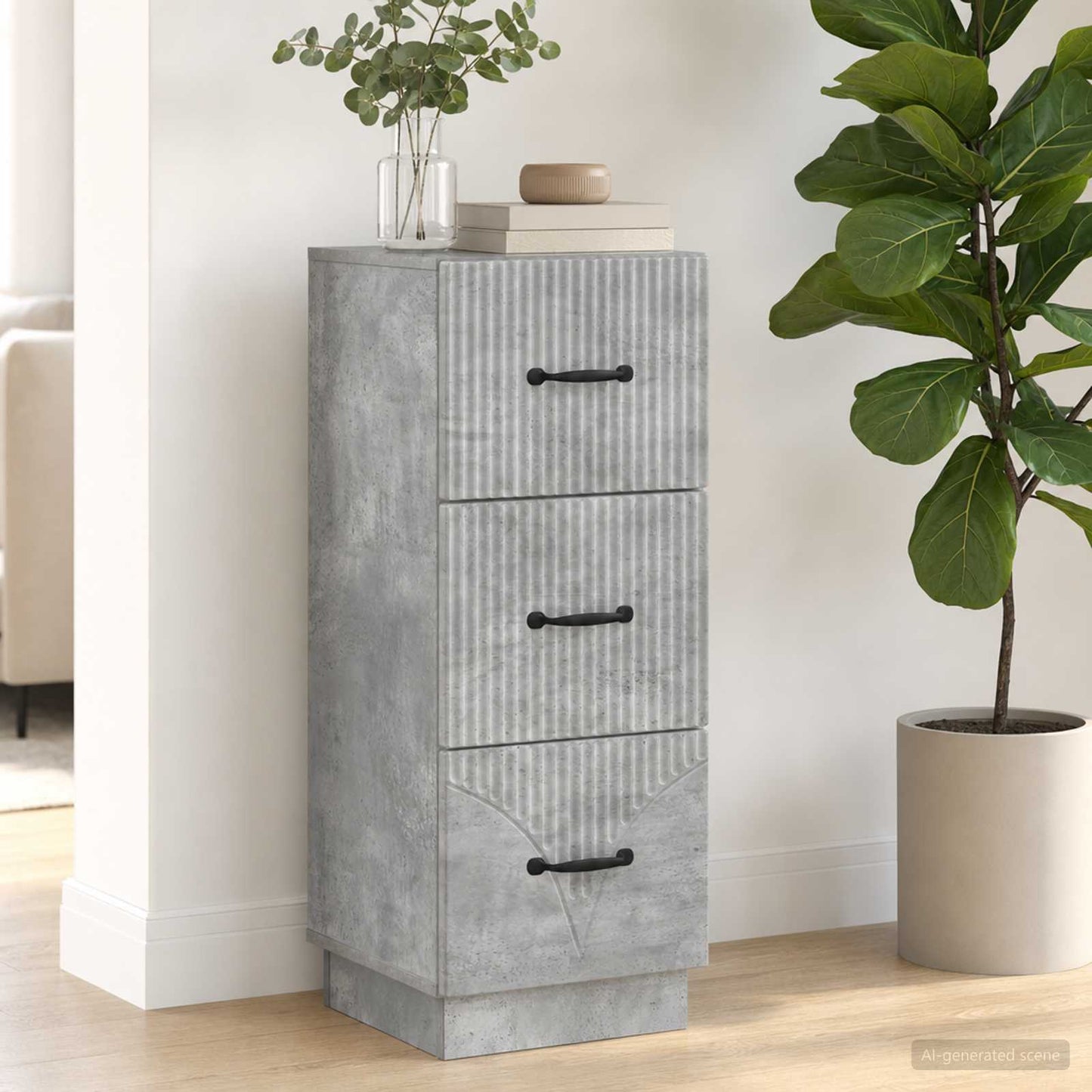 Drawer Cabinet 33 x 34.5 x 87 cm Engineered Wood Concrete Grey