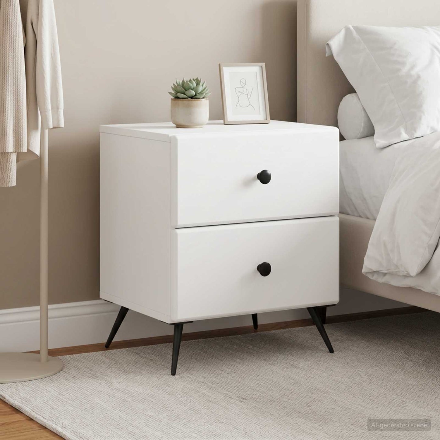 Bedside Cabinet 2 pcs White 43 x 34.5 x 47.5 cm Engineered Wood