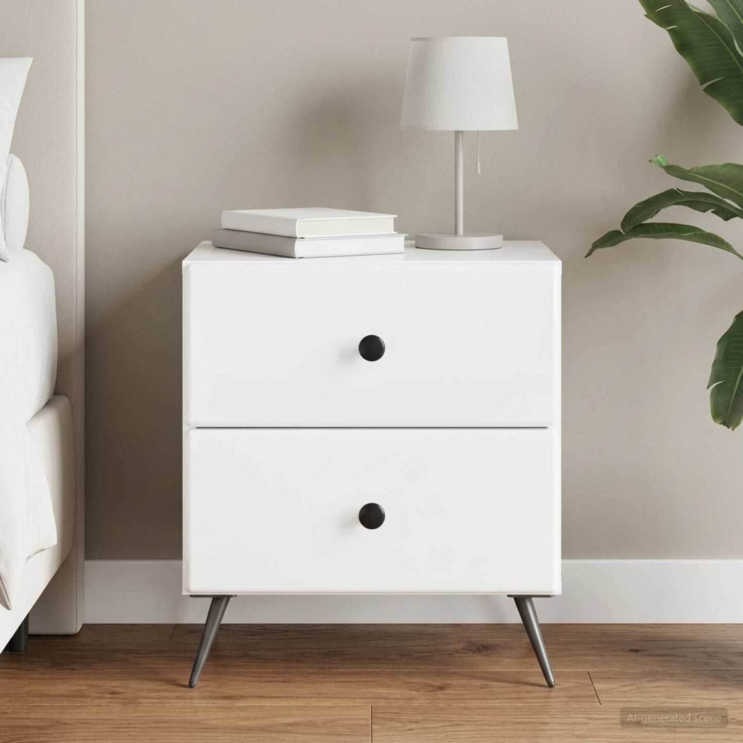 Bedside Cabinet High Gloss White 43 x 34.5 x 47.5 cm