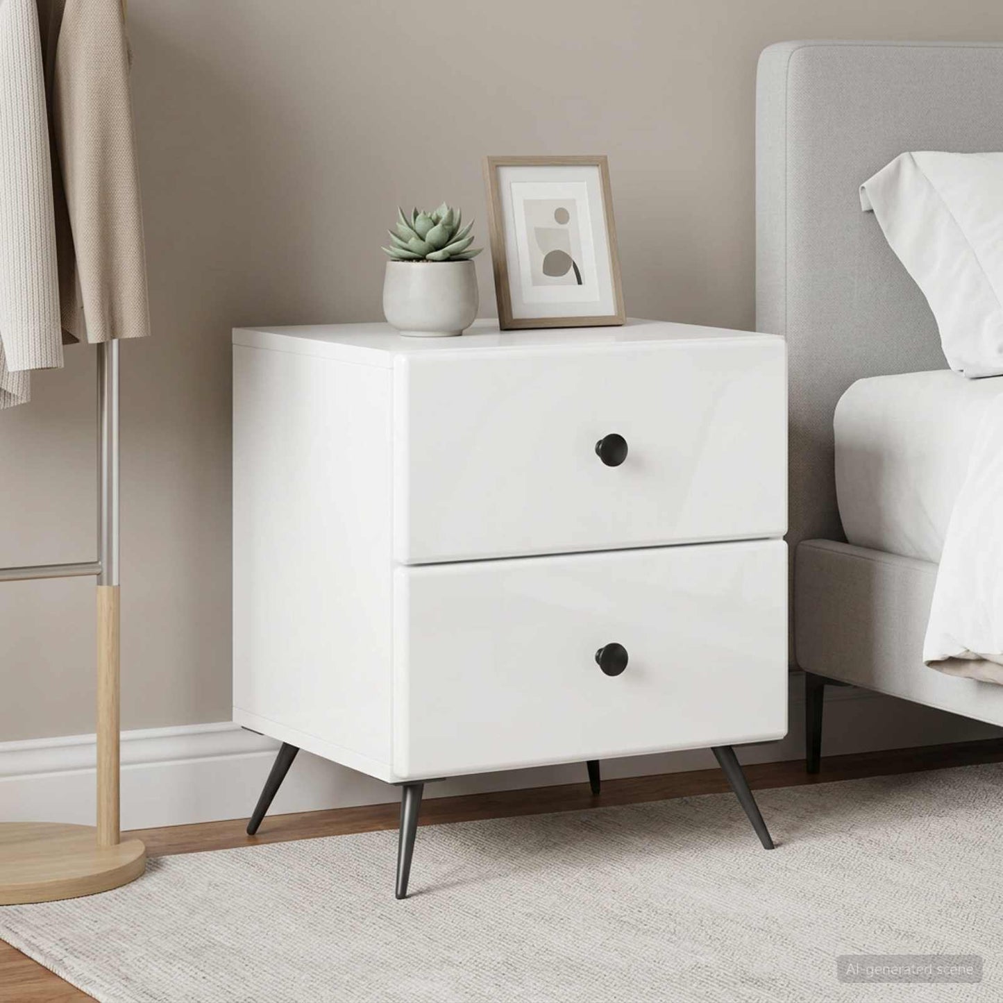 Bedside Cabinet 2 pcs High Gloss White 43 x 34.5 x 47.5 cm