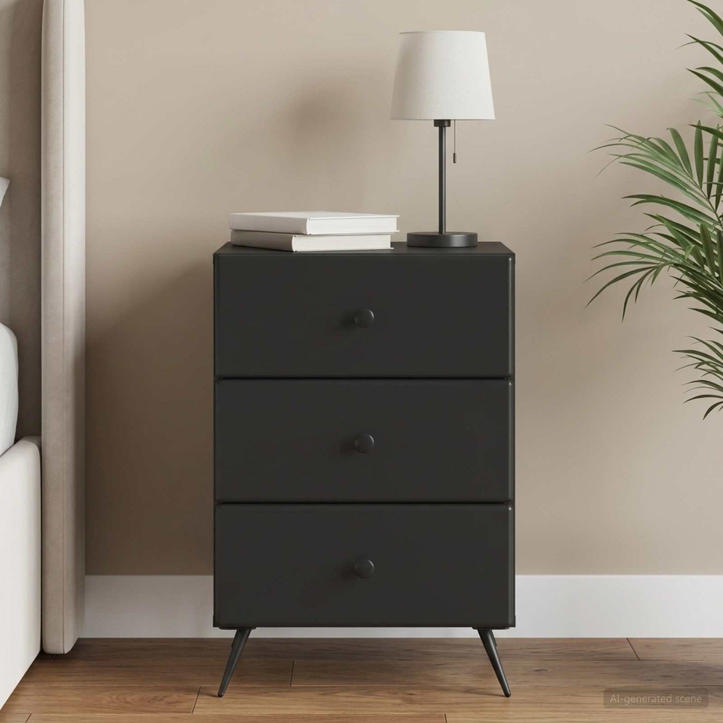 Bedside Cabinet Black 43 x 41 x 66.5 cm Engineered Wood