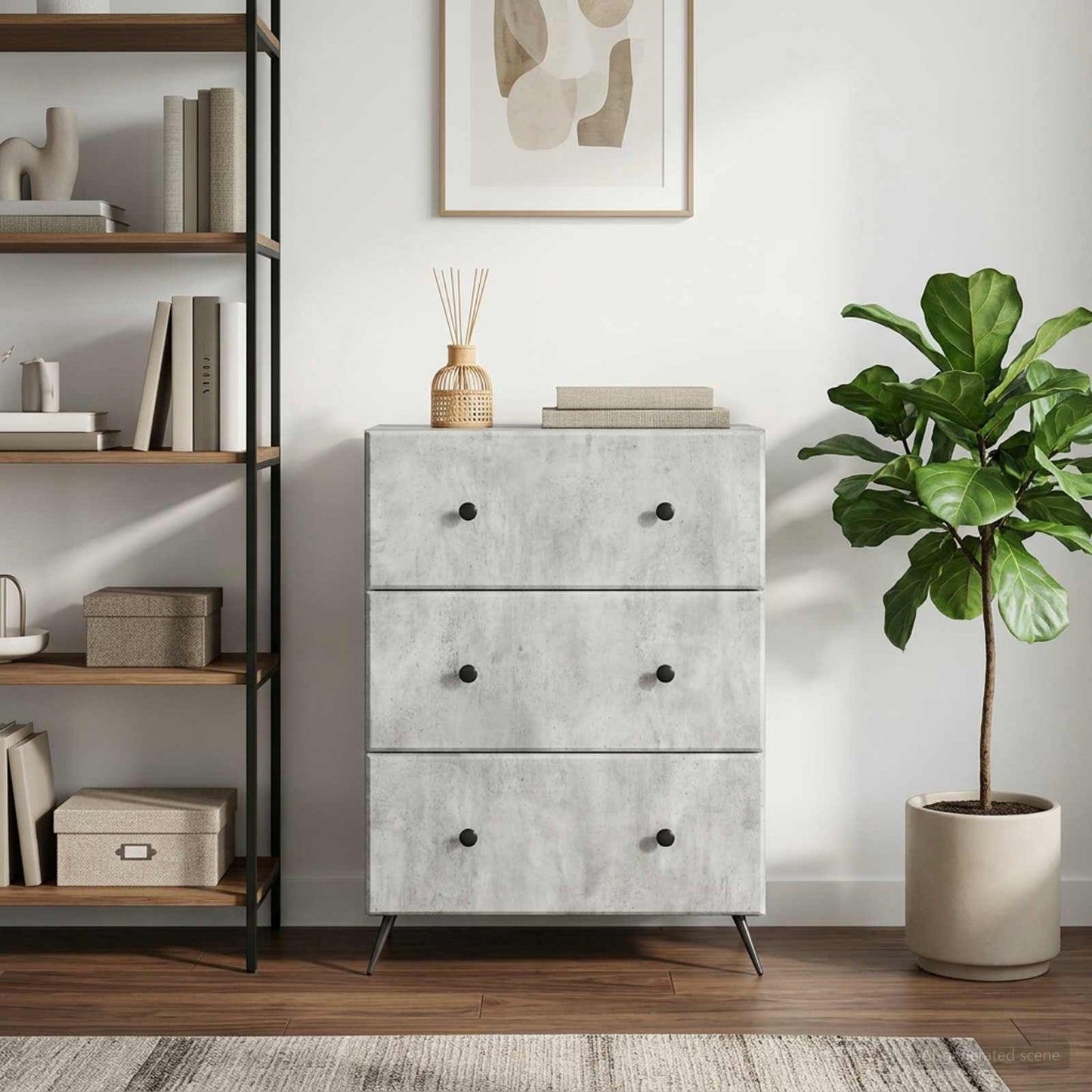 Drawer Cabinet 66 x 34.5 x 90 cm Engineered Wood Concrete Grey