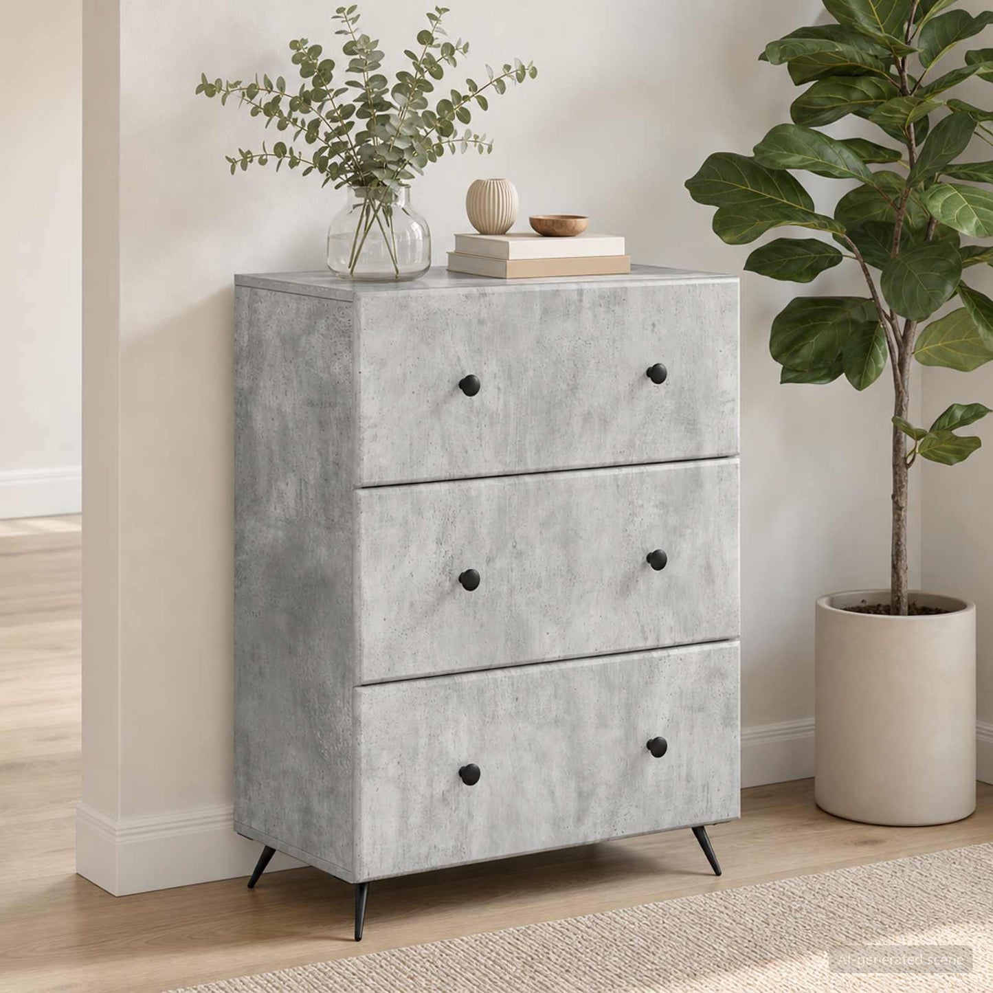 Drawer Cabinet 66 x 34.5 x 90 cm Engineered Wood Concrete Grey