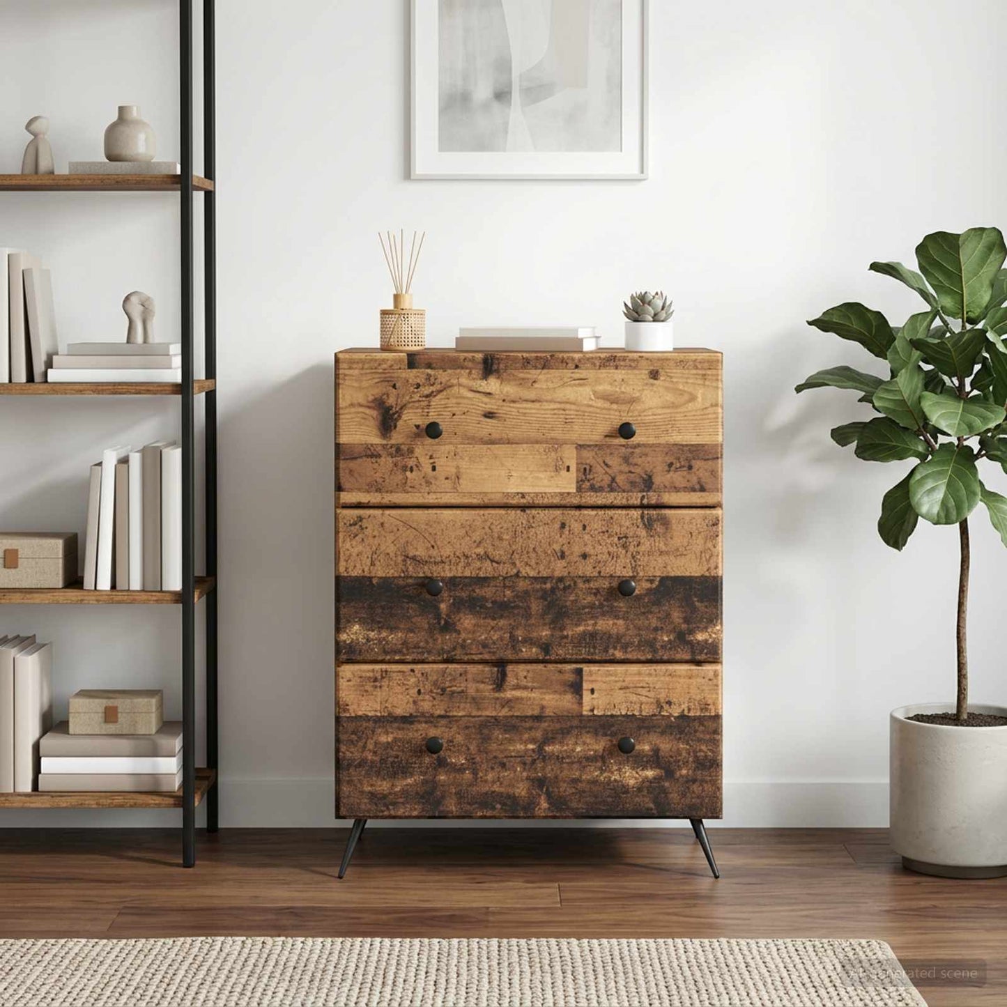 Drawer Cabinet 66 x 34.5 x 90 cm Engineered Wood Old Wood
