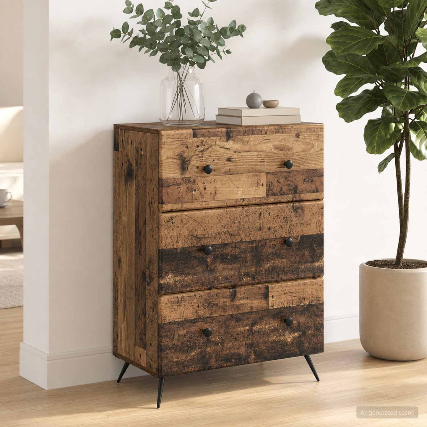 Drawer Cabinet 66 x 34.5 x 90 cm Engineered Wood Old Wood