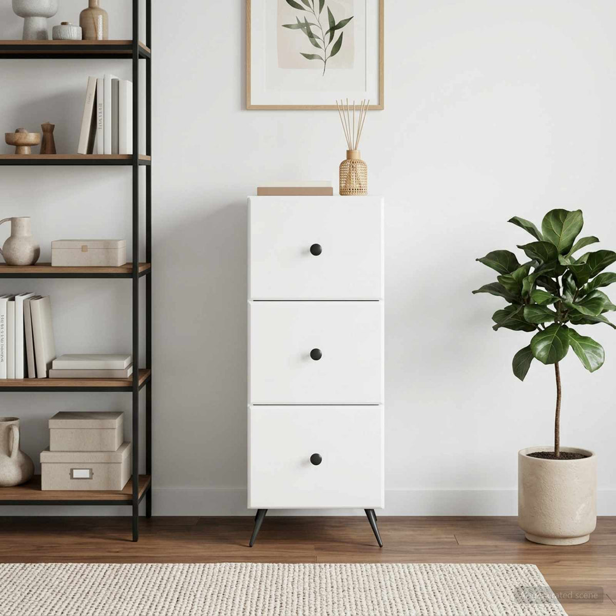 Drawer Cabinet White 33 x 34.5 x 90 cm Engineered Wood