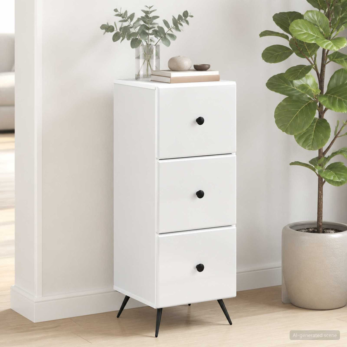 Drawer Cabinet White 33 x 34.5 x 90 cm Engineered Wood