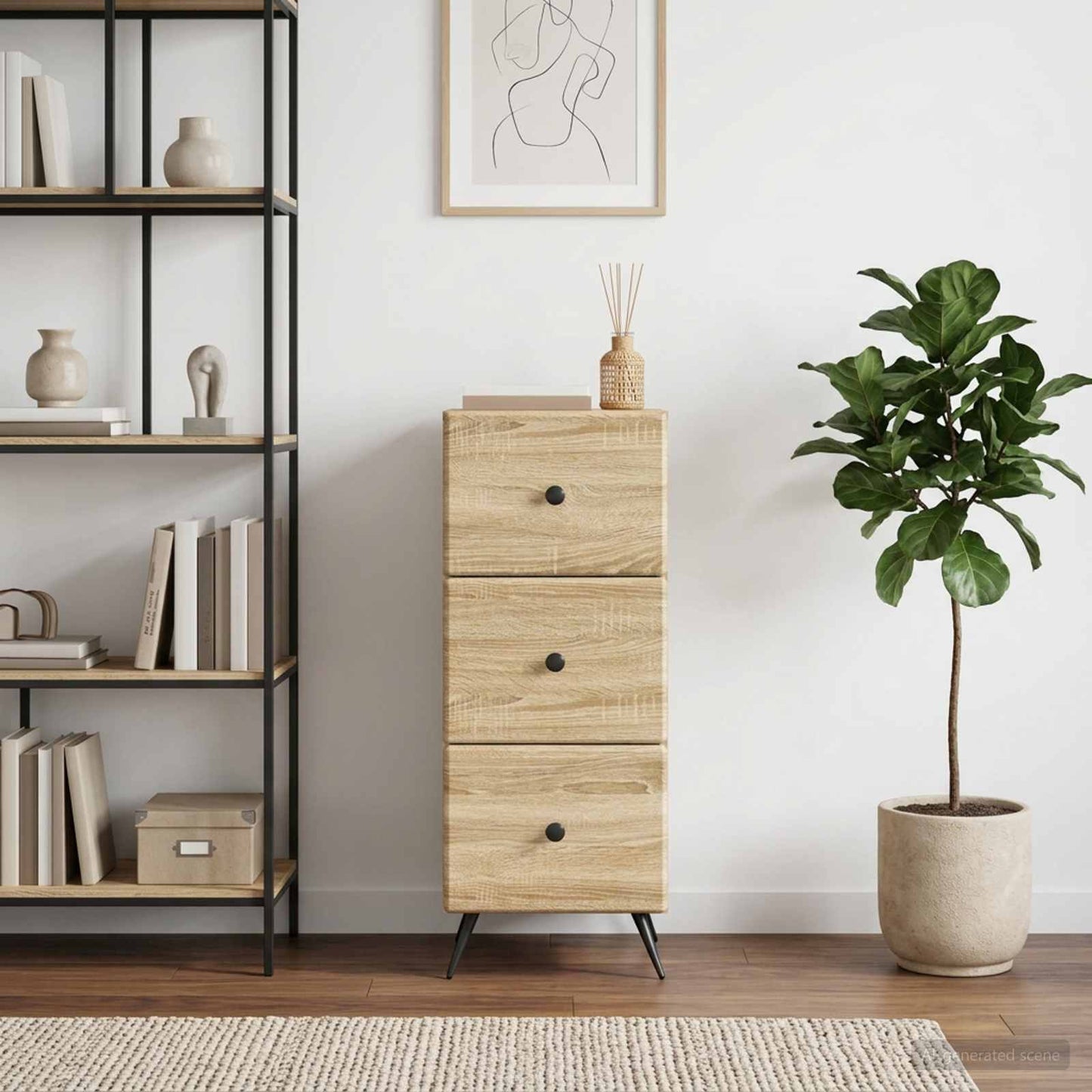 Drawer Cabinet Sonoma Oak 33 x 34.5 x 90 cm Engineered Wood