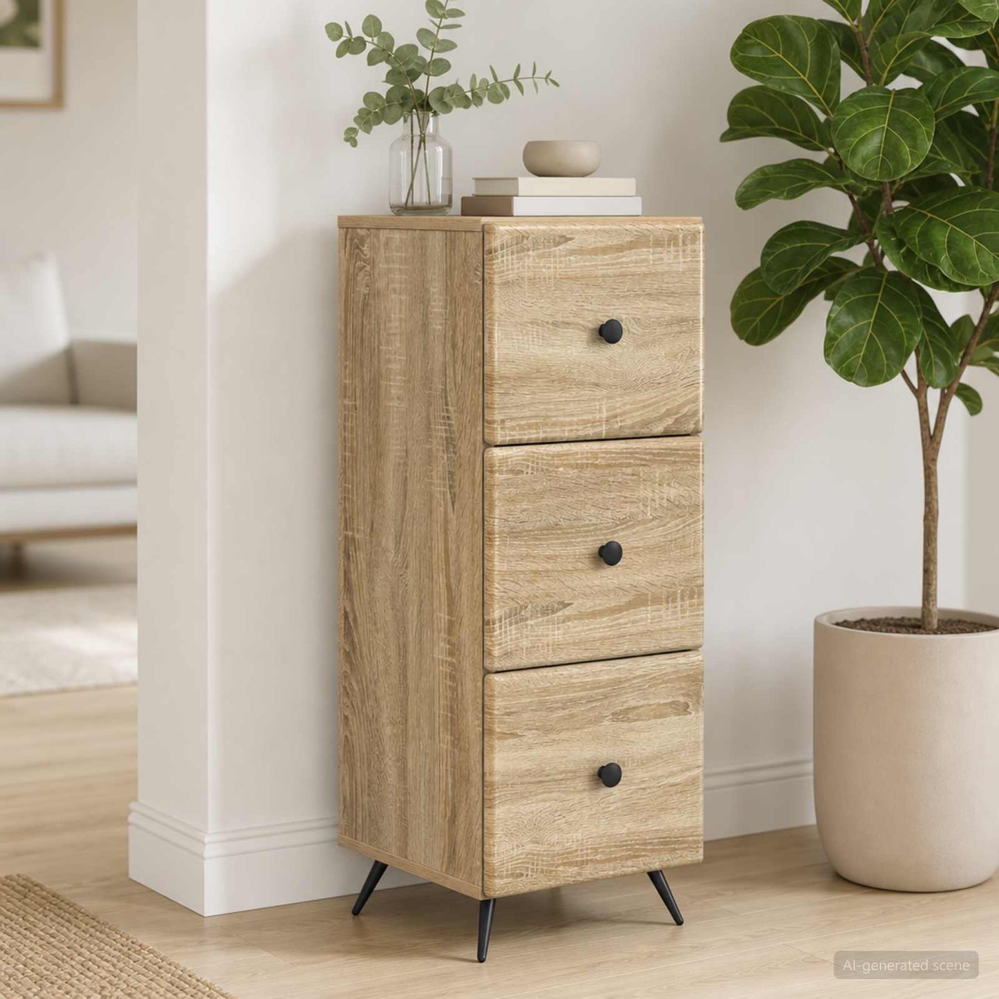 Drawer Cabinet Sonoma Oak 33 x 34.5 x 90 cm Engineered Wood