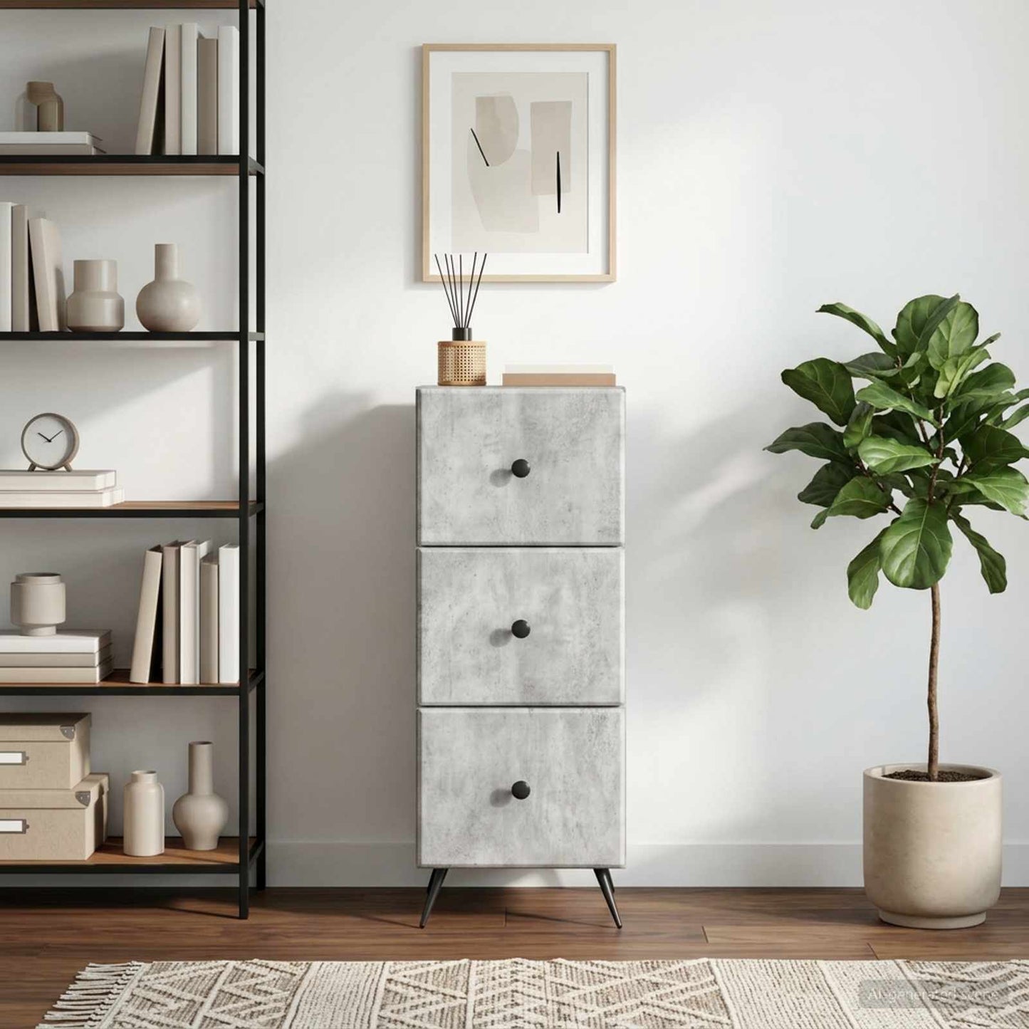 Drawer Cabinet Concrete Grey 33 x 34.5 x 90 cm Engineered Wood
