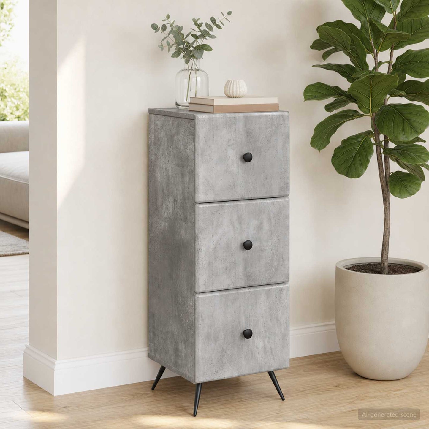 Drawer Cabinet Concrete Grey 33 x 34.5 x 90 cm Engineered Wood